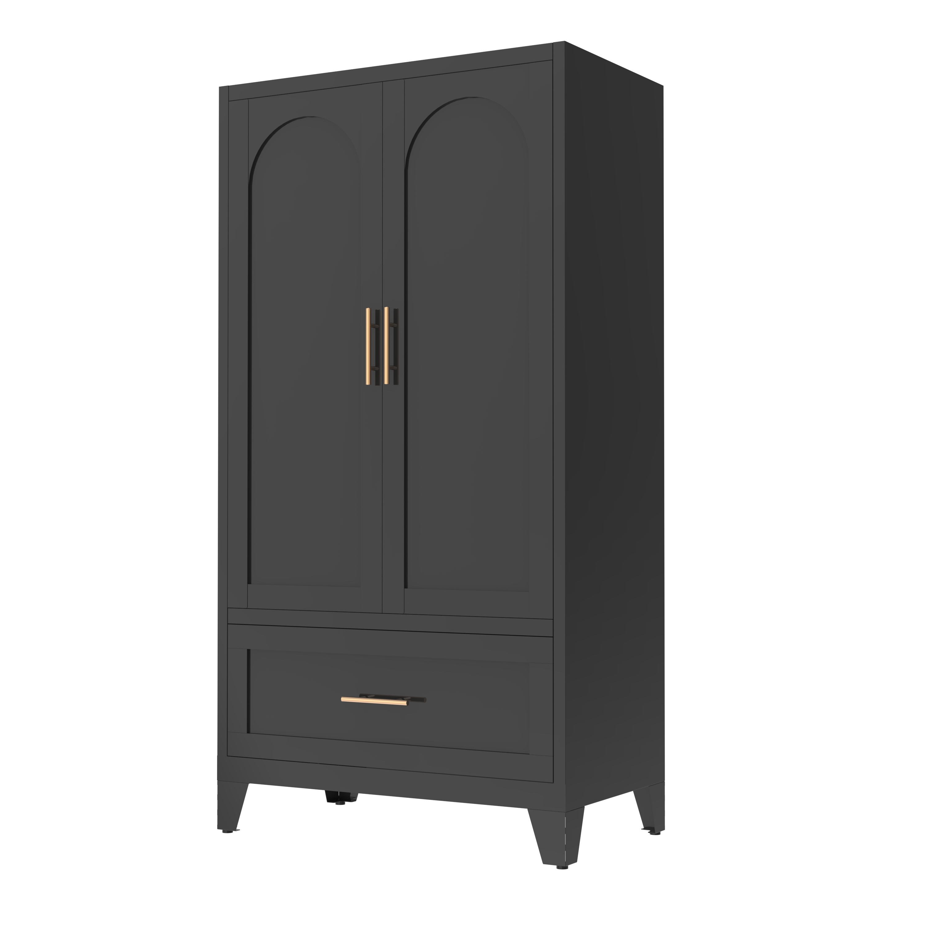 71" Tall Metal Wardrobe Cabinet with 2 Drawers and Hanging Rod, 2 Doors Wardrobe Closet with Shelf for Bedroom, Office, Laundry Room,Entryway ,Foyer,Guesthouse (White)