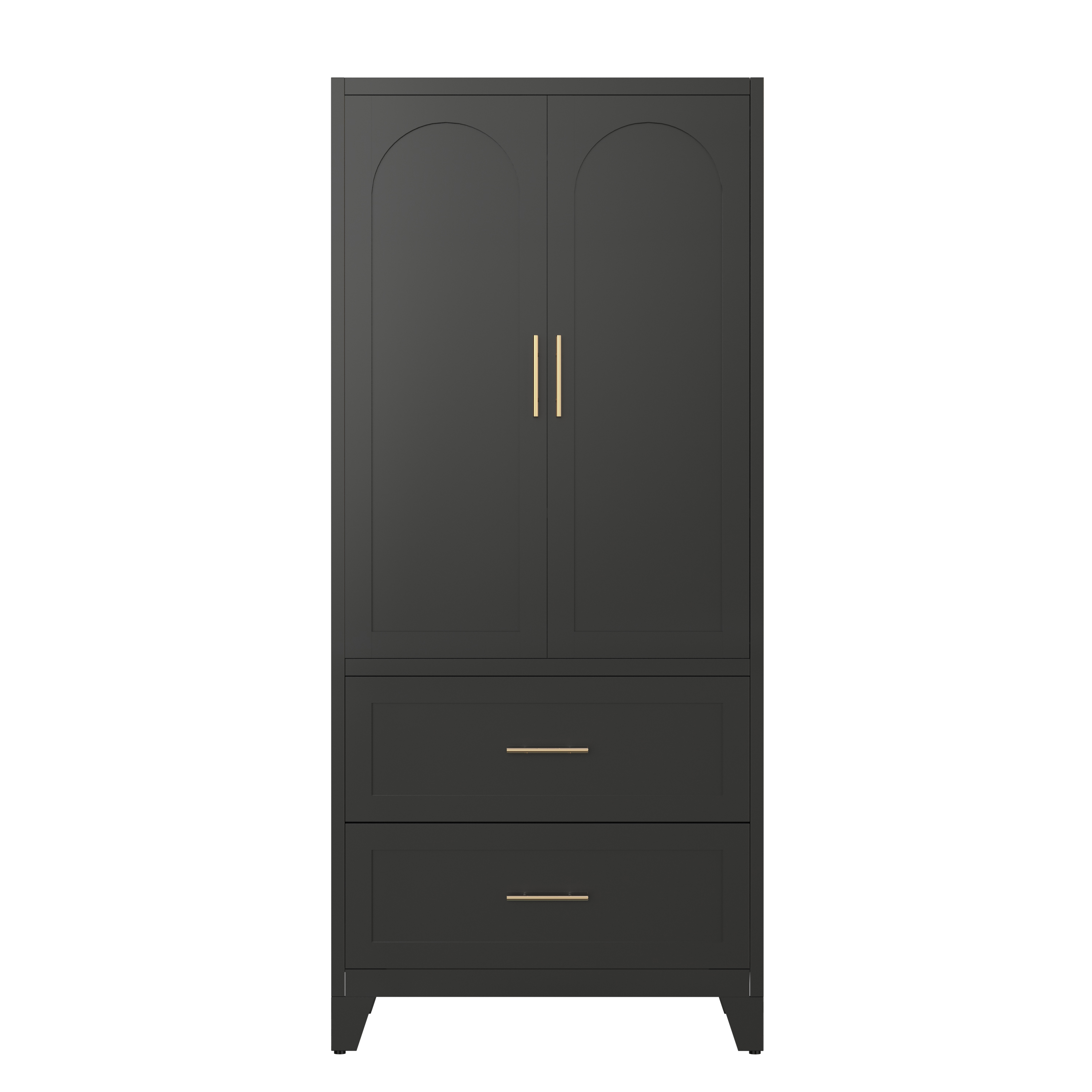 71" Tall Metal Wardrobe Cabinet with 2 Drawers and Hanging Rod, 2 Doors Wardrobe Closet with Shelf for Bedroom, Office, Laundry Room,Entryway ,Foyer,Guesthouse (White)