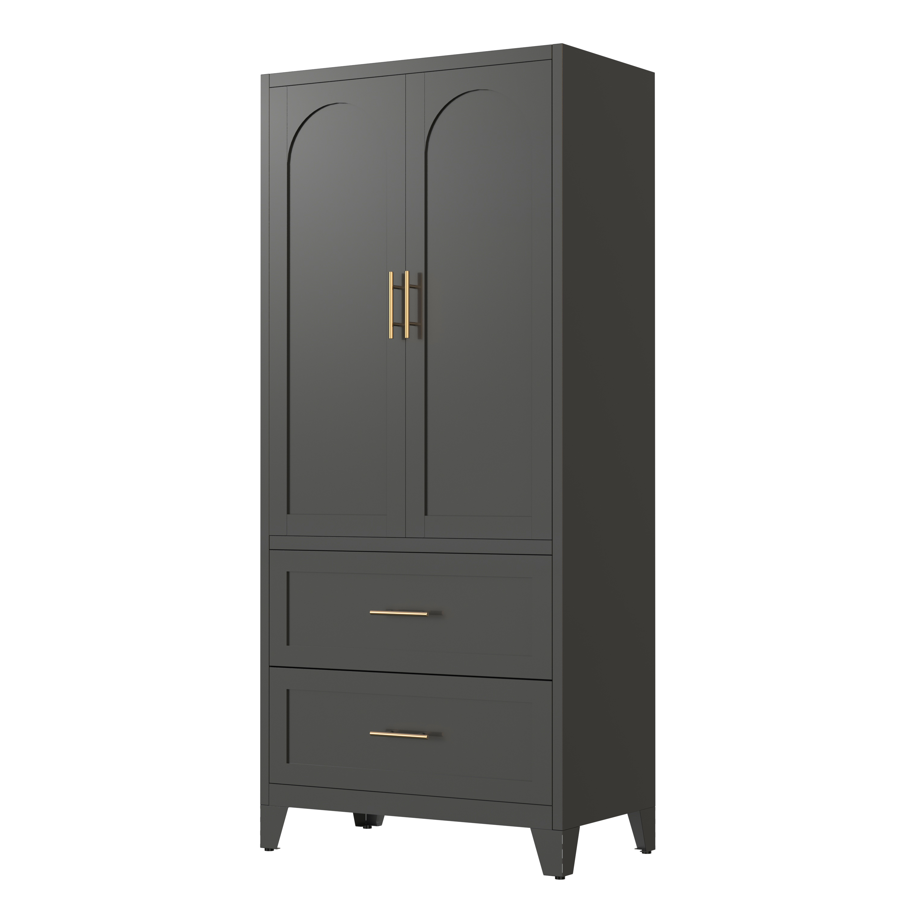 71" Tall Metal Wardrobe Cabinet with 2 Drawers and Hanging Rod, 2 Doors Wardrobe Closet with Shelf for Bedroom, Office, Laundry Room,Entryway ,Foyer,Guesthouse (White)