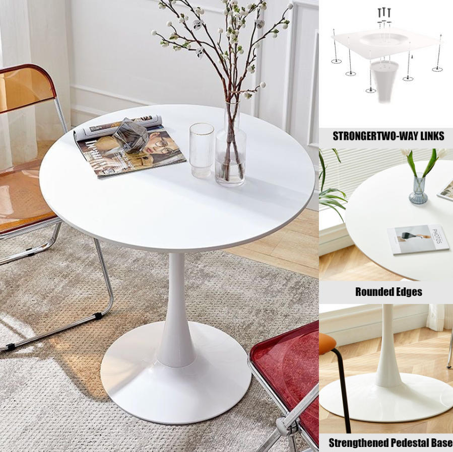 Black Round Table, Modern Dining Table, MDF Top and Steel Base Tulip Round Kitchen Table, Mid Century Coffee Table for Living Room 24 Inch, Kitchen Table, Oval Dining Table