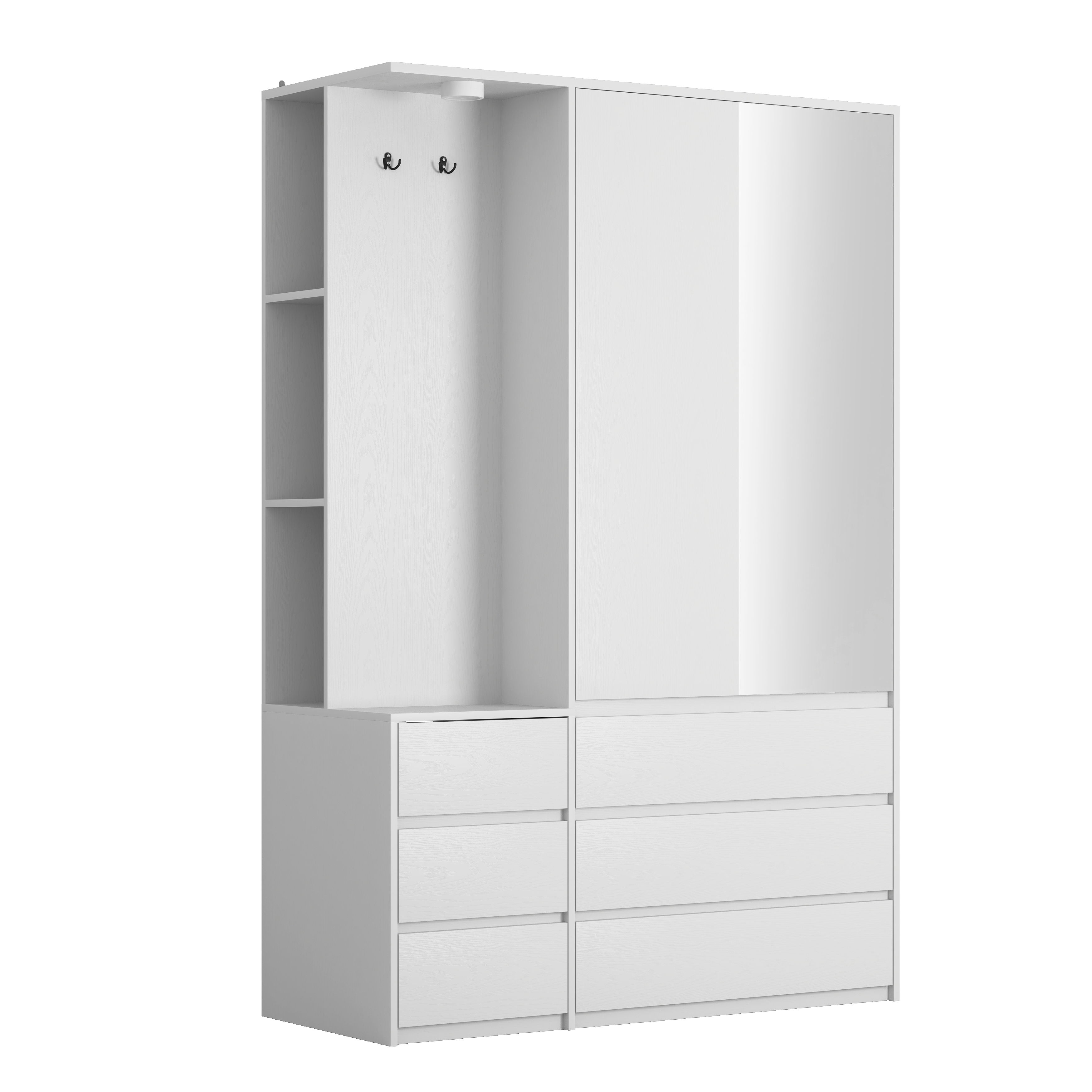Wardrobe Closet 71.7" H, Bedroom Wooden Wardrobe with 2 Doors 6 Drawers, Modern Clothing Storage Cabinet Combination with Storage Shelves and Hanging Rail, White
