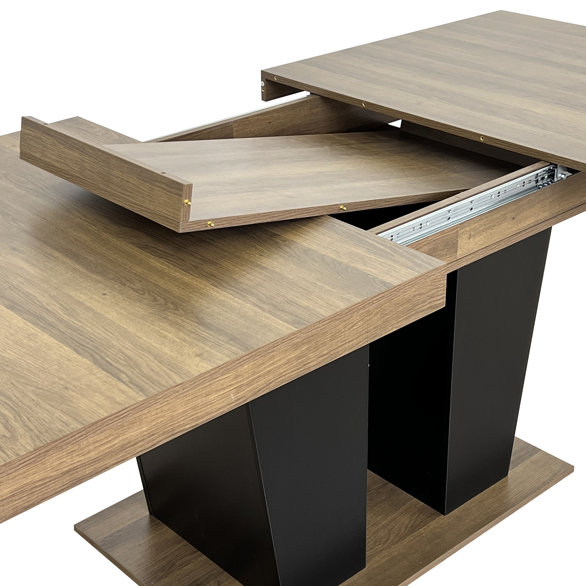 Extendable Dining Room Table for 4-10 People,Wooden Transformer Kitchen Dining Table with Black Double Sturdy Pedestal Base, Modern Expandable Large Table
