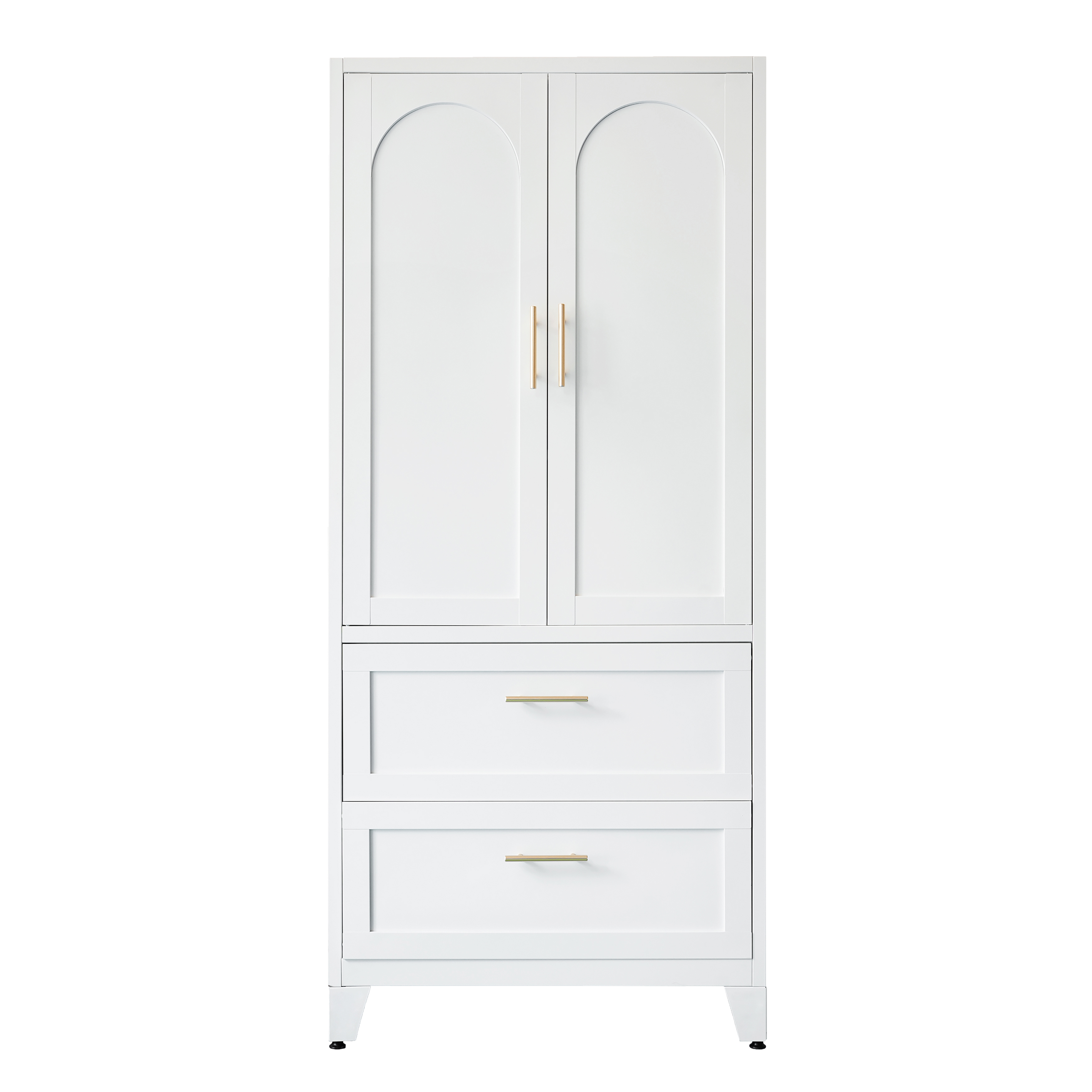 71" Tall Metal Wardrobe Cabinet with 2 Drawers and Hanging Rod, 2 Doors Wardrobe Closet with Shelf for Bedroom, Office, Laundry Room,Entryway ,Foyer,Guesthouse (White)