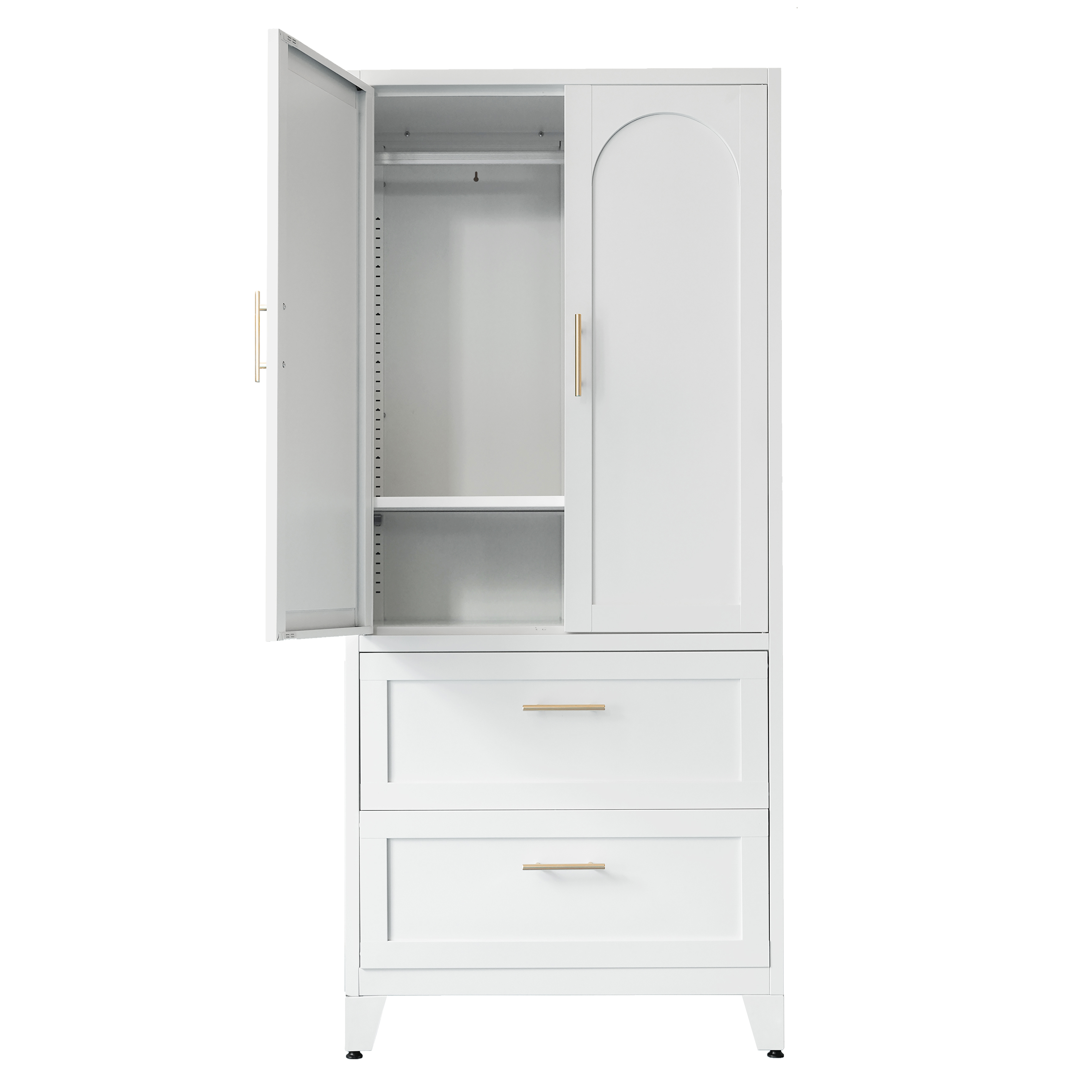 71" Tall Metal Wardrobe Cabinet with 2 Drawers and Hanging Rod, 2 Doors Wardrobe Closet with Shelf for Bedroom, Office, Laundry Room,Entryway ,Foyer,Guesthouse (White)