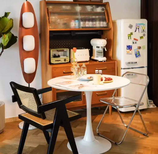 Black Round Table, Modern Dining Table, MDF Top and Steel Base Tulip Round Kitchen Table, Mid Century Coffee Table for Living Room 24 Inch, Kitchen Table, Oval Dining Table