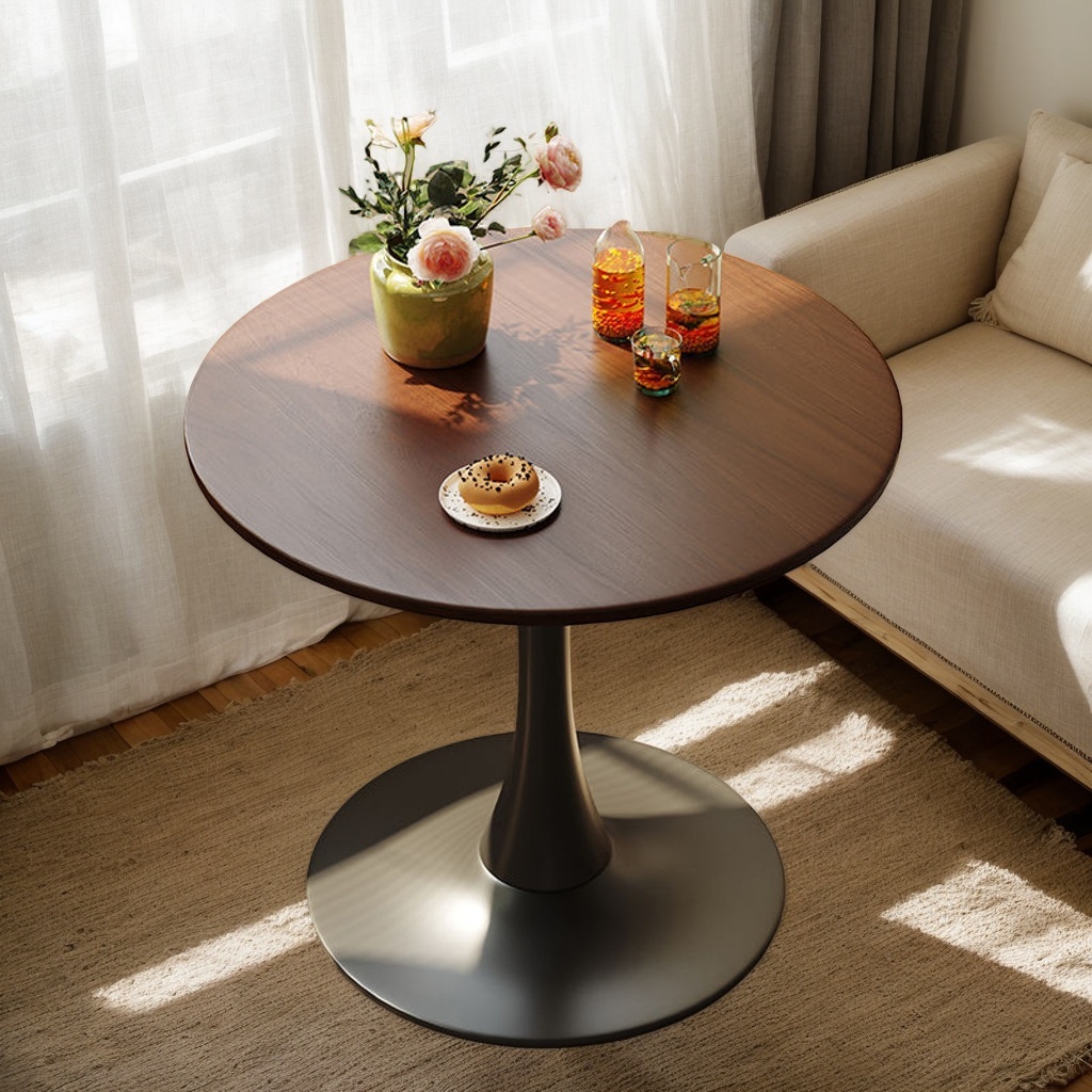 Black Round Table, Modern Dining Table, MDF Top and Steel Base Tulip Round Kitchen Table, Mid Century Coffee Table for Living Room 24 Inch, Kitchen Table, Oval Dining Table