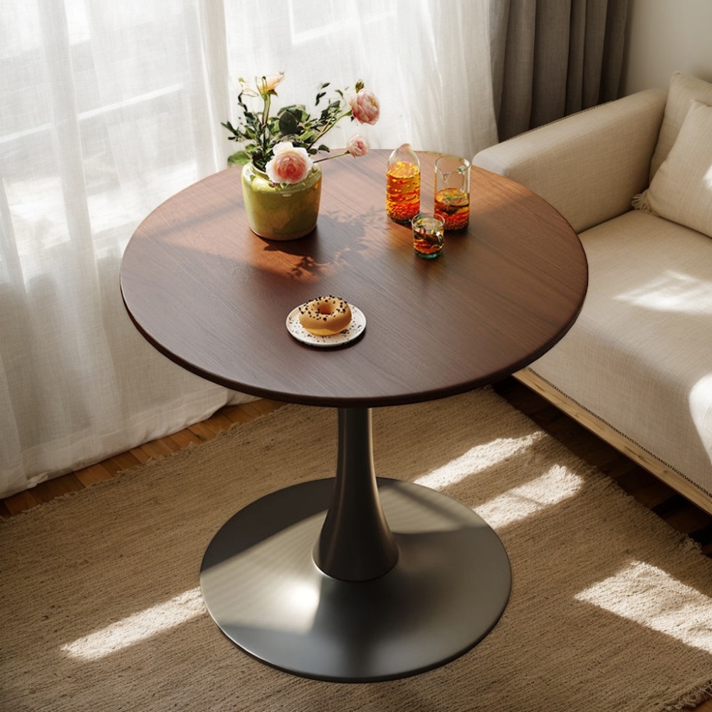 Black Round Table, Modern Dining Table, MDF Top and Steel Base Tulip Round Kitchen Table, Mid Century Coffee Table for Living Room 24 Inch, Kitchen Table, Oval Dining Table