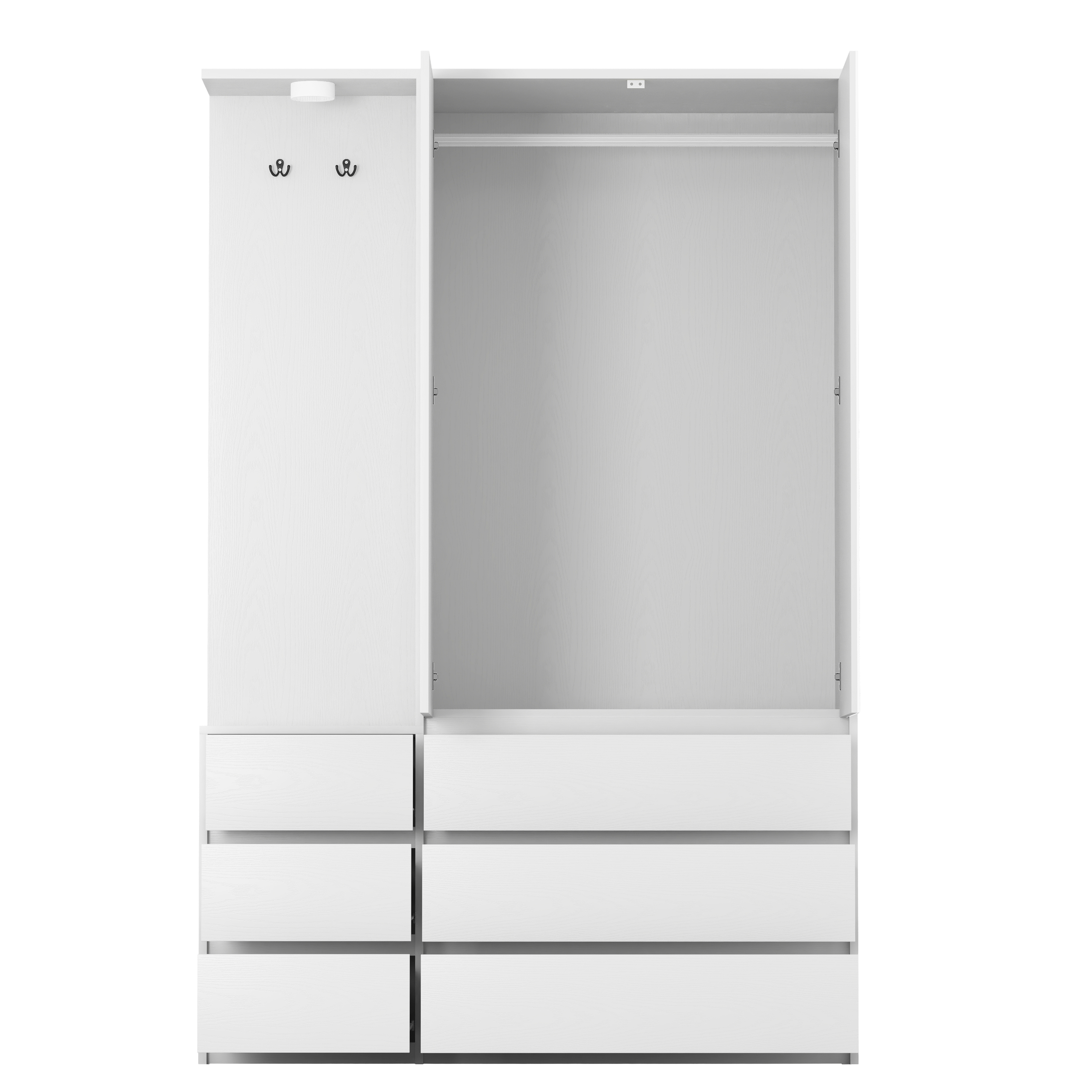 Wardrobe Closet 71.7" H, Bedroom Wooden Wardrobe with 2 Doors 6 Drawers, Modern Clothing Storage Cabinet Combination with Storage Shelves and Hanging Rail, White