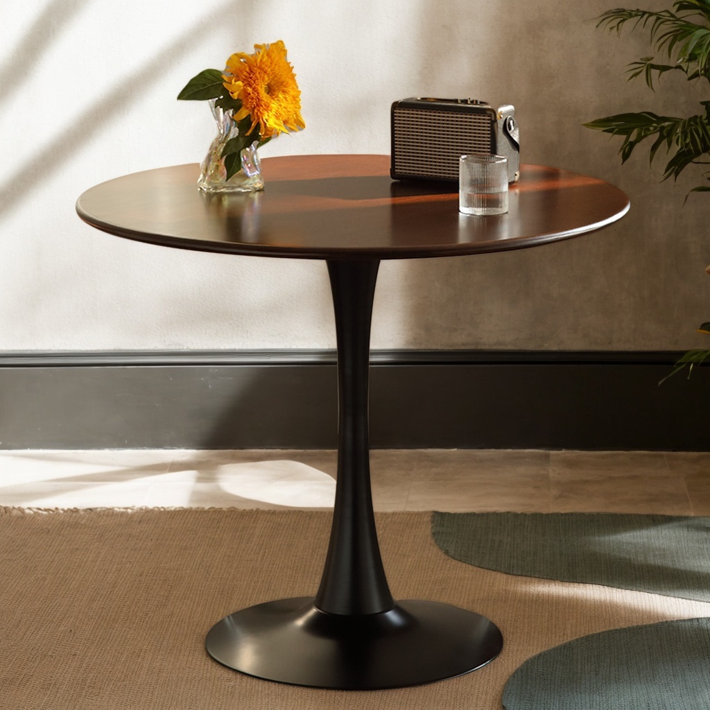 Black Round Table, Modern Dining Table, MDF Top and Steel Base Tulip Round Kitchen Table, Mid Century Coffee Table for Living Room 24 Inch, Kitchen Table, Oval Dining Table