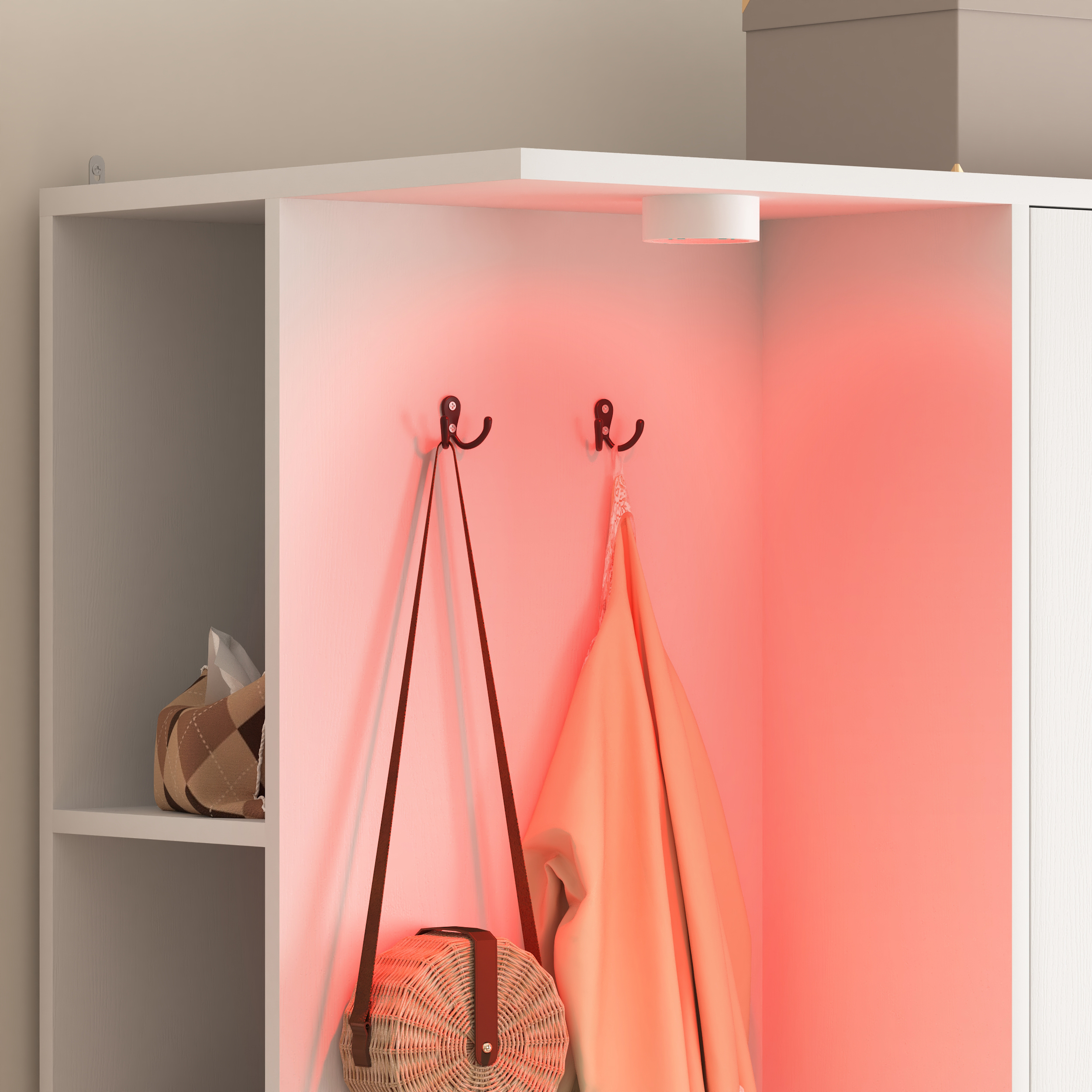 Wardrobe Closet 71.7" H, Bedroom Wooden Wardrobe with 2 Doors 6 Drawers, Modern Clothing Storage Cabinet Combination with Storage Shelves and Hanging Rail, White