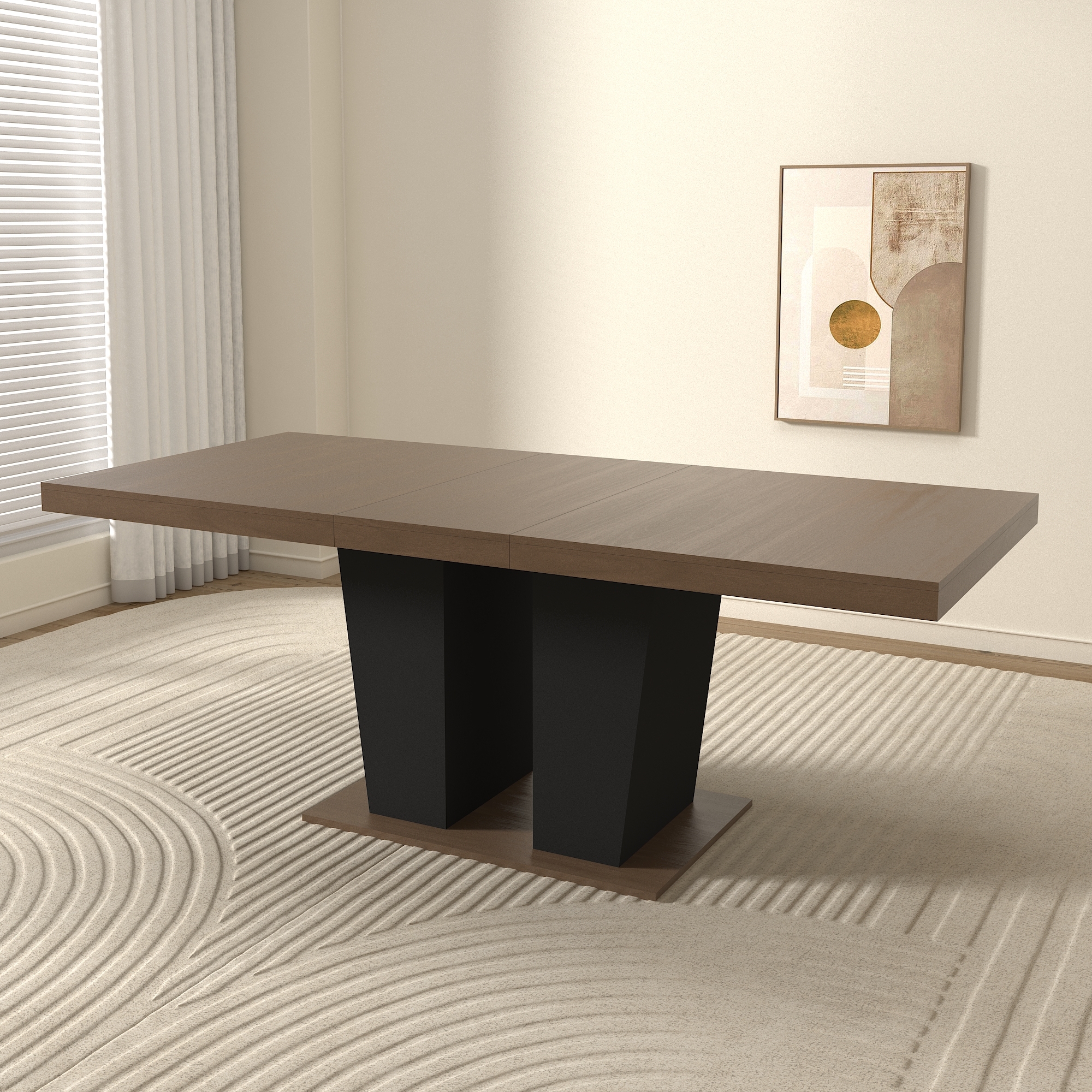Extendable Dining Room Table for 4-10 People,Wooden Transformer Kitchen Dining Table with Black Double Sturdy Pedestal Base, Modern Expandable Large Table