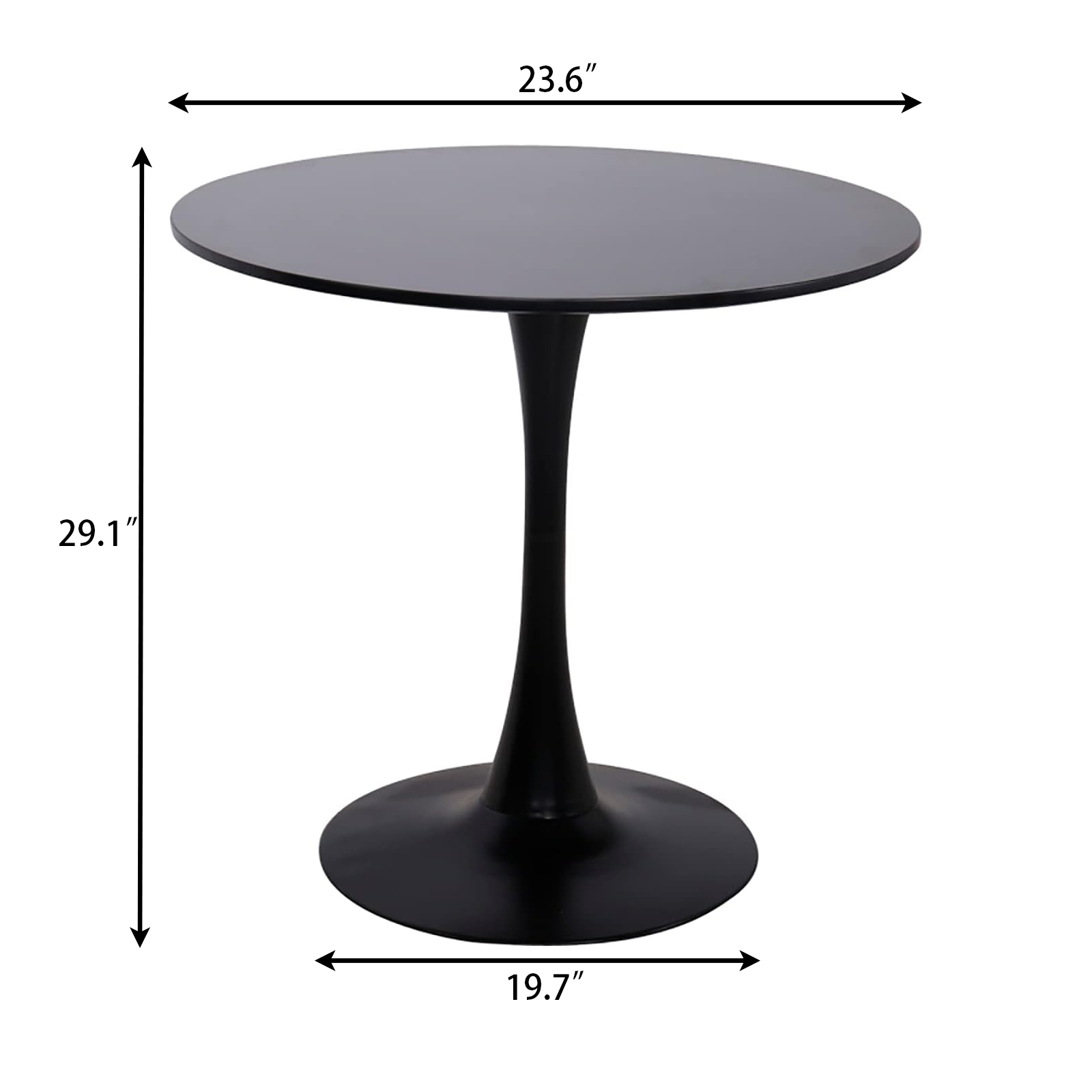 Black Round Table, Modern Dining Table, MDF Top and Steel Base Tulip Round Kitchen Table, Mid Century Coffee Table for Living Room 24 Inch, Kitchen Table, Oval Dining Table