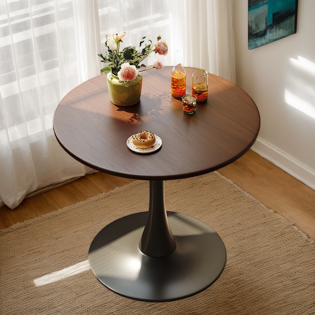 Black Round Table, Modern Dining Table, MDF Top and Steel Base Tulip Round Kitchen Table, Mid Century Coffee Table for Living Room 24 Inch, Kitchen Table, Oval Dining Table