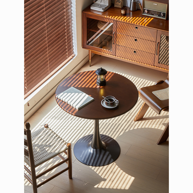 Black Round Table, Modern Dining Table, MDF Top and Steel Base Tulip Round Kitchen Table, Mid Century Coffee Table for Living Room 24 Inch, Kitchen Table, Oval Dining Table