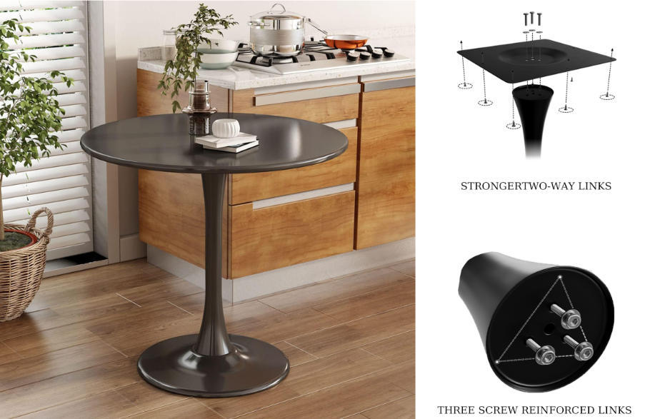 Black Round Table, Modern Dining Table, MDF Top and Steel Base Tulip Round Kitchen Table, Mid Century Coffee Table for Living Room 24 Inch, Kitchen Table, Oval Dining Table