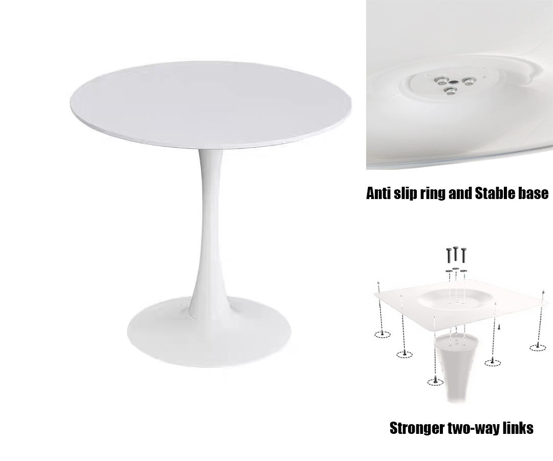 Black Round Table, Modern Dining Table, MDF Top and Steel Base Tulip Round Kitchen Table, Mid Century Coffee Table for Living Room 24 Inch, Kitchen Table, Oval Dining Table
