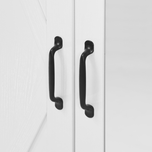 2 Door Wood Wardrobe for Bedroom with Hanging Clothing Rod inside the Cabinet and 2 Drawers for Storage Organization, Built-in induction light Multifunctional Closet with Mirror, White