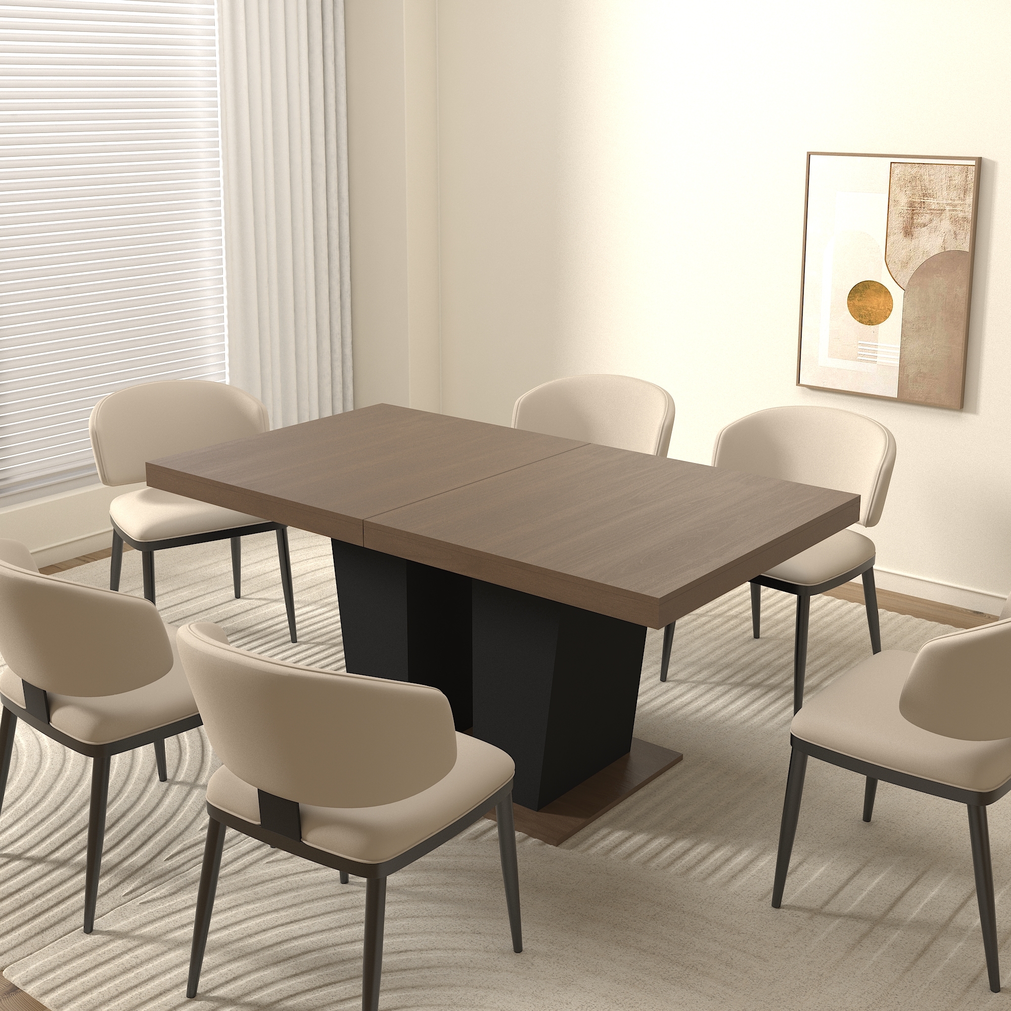 Extendable Dining Room Table for 4-10 People,Wooden Transformer Kitchen Dining Table with Black Double Sturdy Pedestal Base, Modern Expandable Large Table