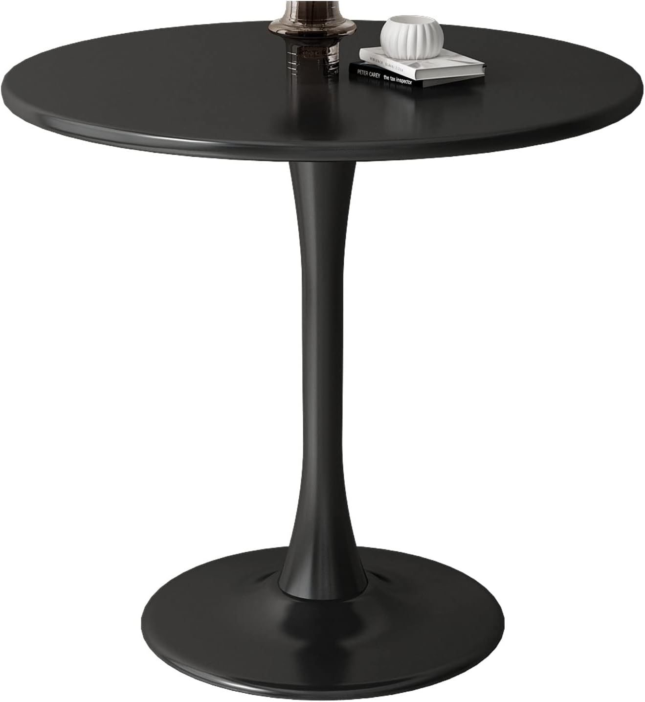 Black Round Table, Modern Dining Table, MDF Top and Steel Base Tulip Round Kitchen Table, Mid Century Coffee Table for Living Room 24 Inch, Kitchen Table, Oval Dining Table
