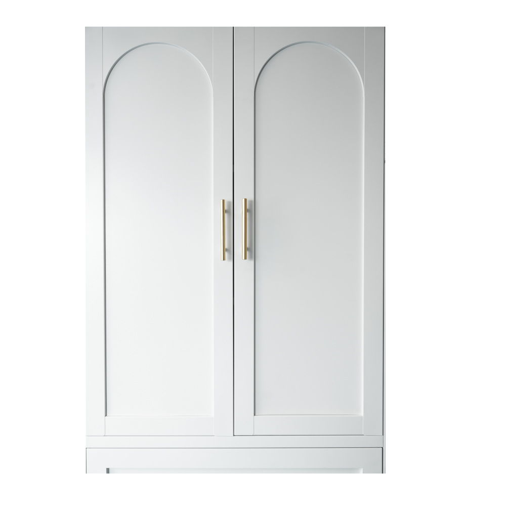 71" Tall Metal Wardrobe Cabinet with 2 Drawers and Hanging Rod, 2 Doors Wardrobe Closet with Shelf for Bedroom, Office, Laundry Room,Entryway ,Foyer,Guesthouse (White)