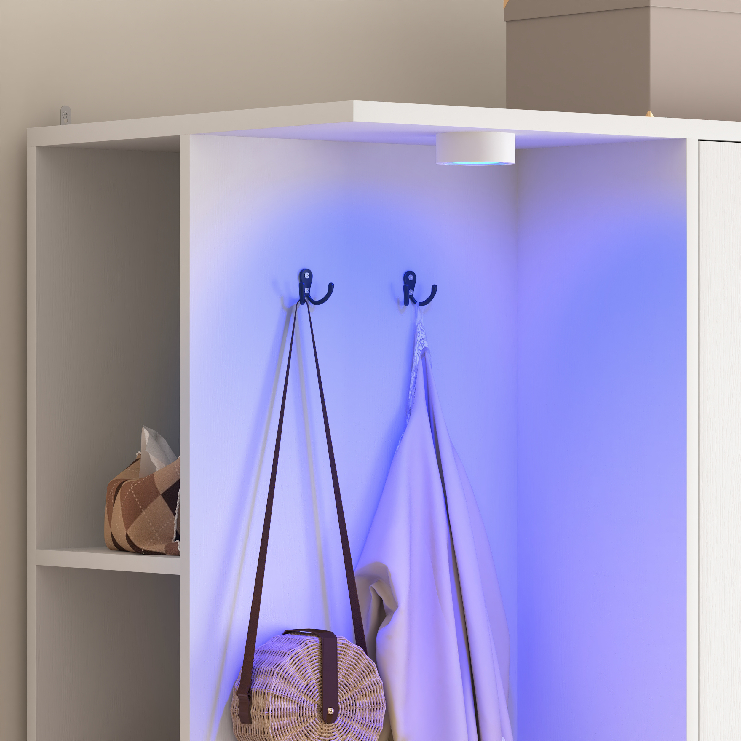 Wardrobe Closet 71.7" H, Bedroom Wooden Wardrobe with 2 Doors 6 Drawers, Modern Clothing Storage Cabinet Combination with Storage Shelves and Hanging Rail, White