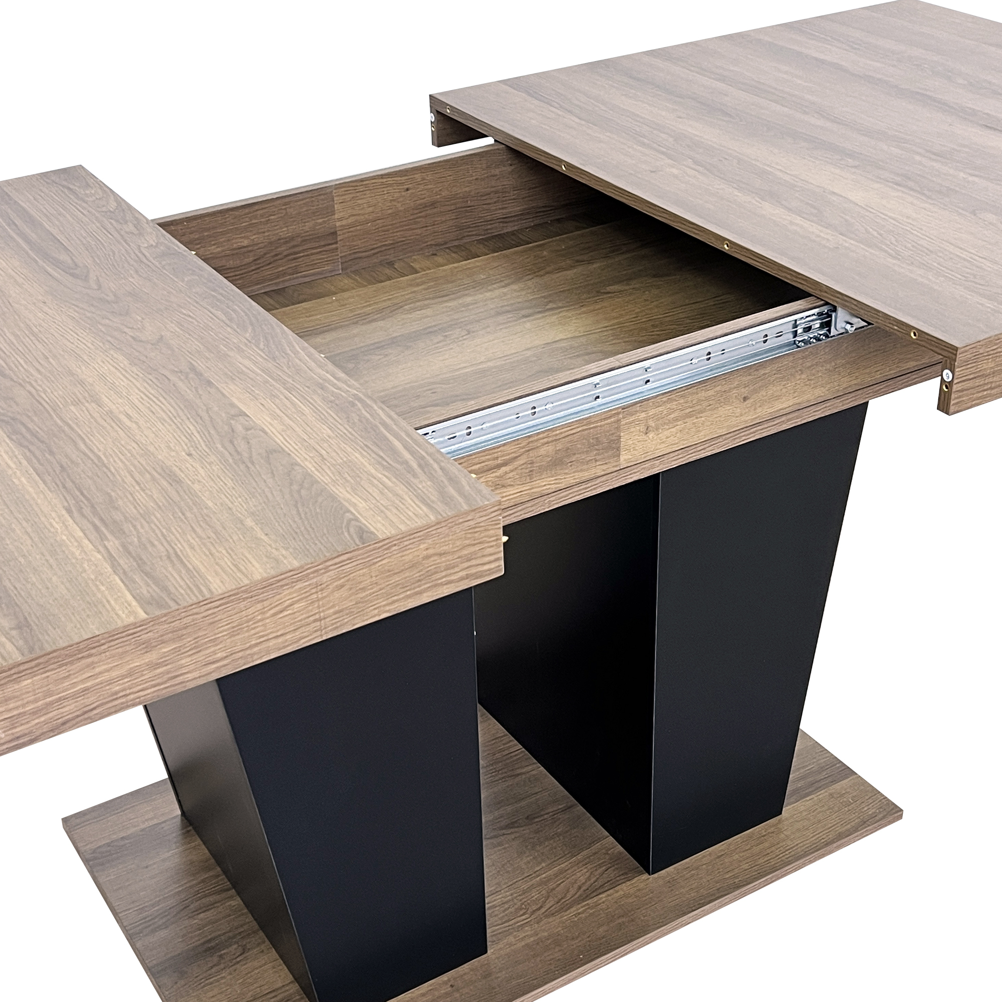 Extendable Dining Room Table for 4-10 People,Wooden Transformer Kitchen Dining Table with Black Double Sturdy Pedestal Base, Modern Expandable Large Table