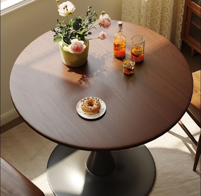Black Round Table, Modern Dining Table, MDF Top and Steel Base Tulip Round Kitchen Table, Mid Century Coffee Table for Living Room 24 Inch, Kitchen Table, Oval Dining Table