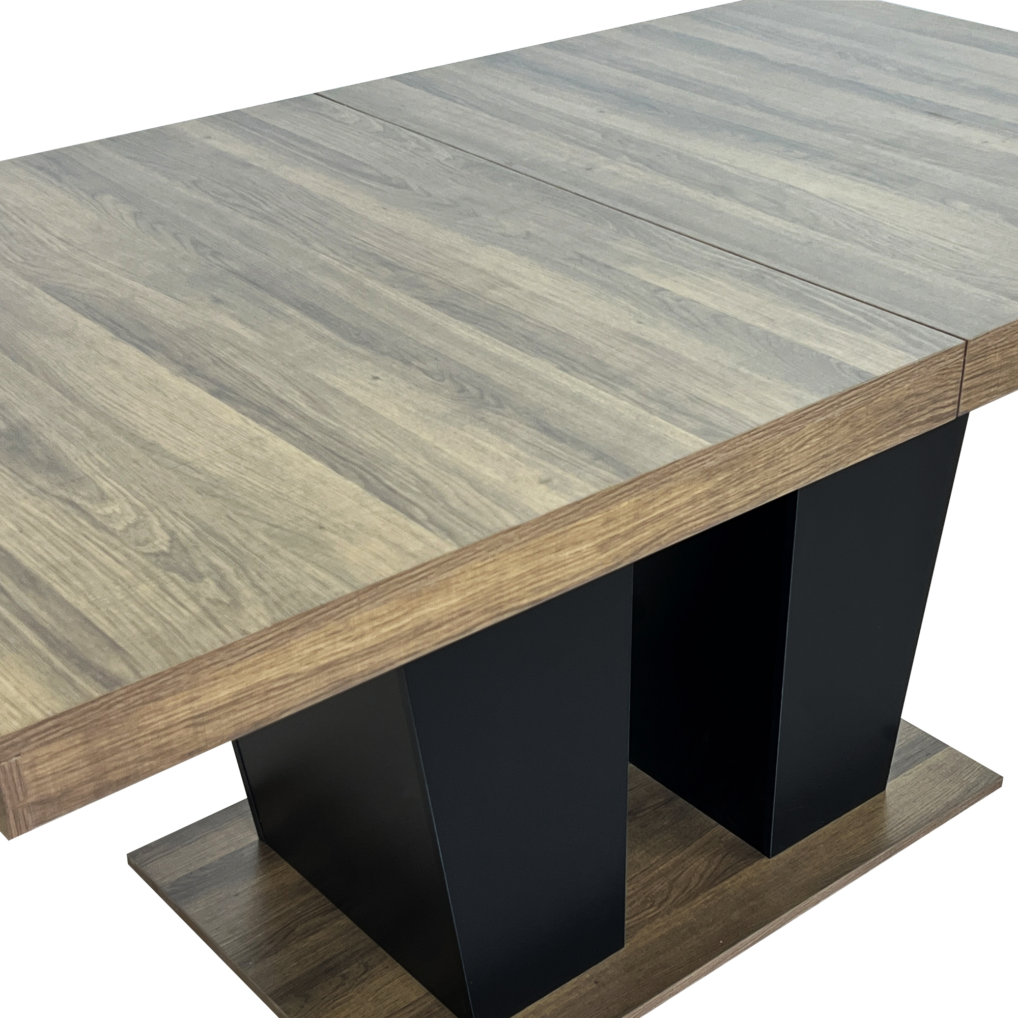 Extendable Dining Room Table for 4-10 People,Wooden Transformer Kitchen Dining Table with Black Double Sturdy Pedestal Base, Modern Expandable Large Table