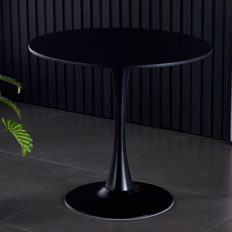 Black Round Table, Modern Dining Table, MDF Top and Steel Base Tulip Round Kitchen Table, Mid Century Coffee Table for Living Room 24 Inch, Kitchen Table, Oval Dining Table