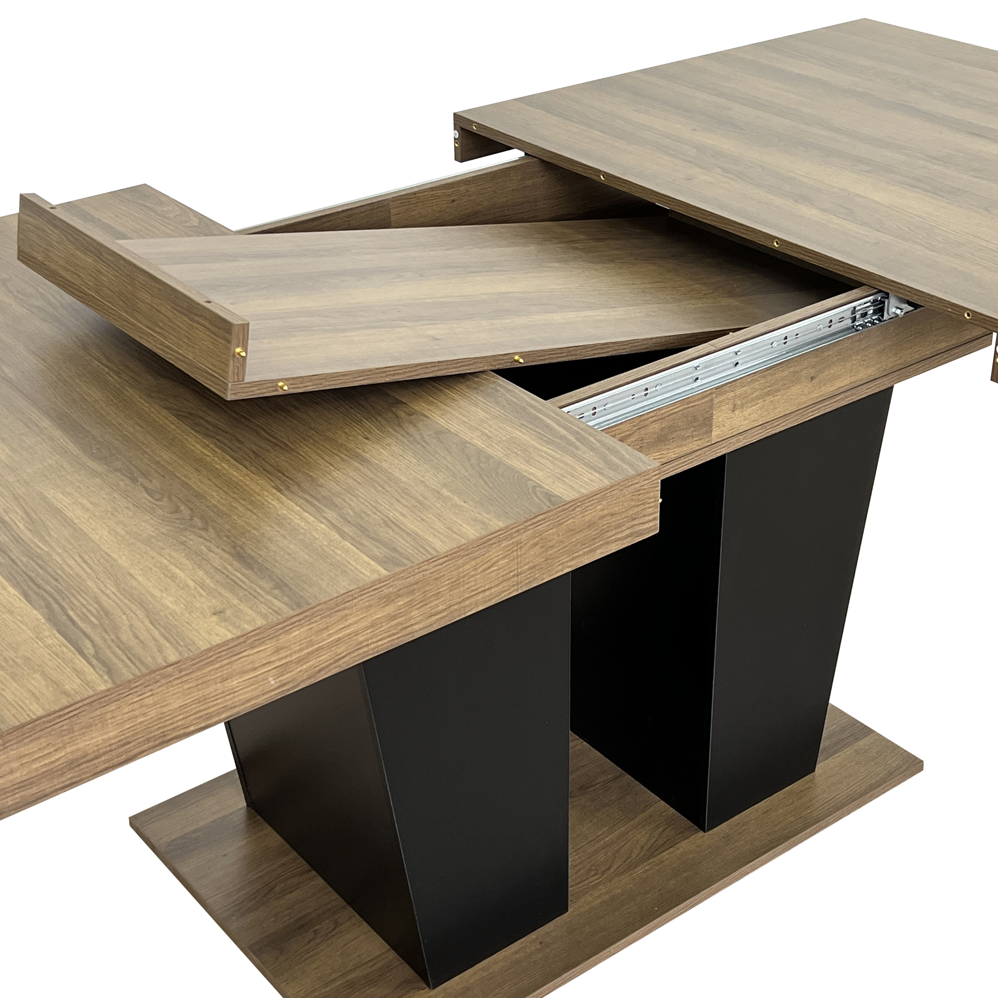 Extendable Dining Room Table for 4-10 People,Wooden Transformer Kitchen Dining Table with Black Double Sturdy Pedestal Base, Modern Expandable Large Table