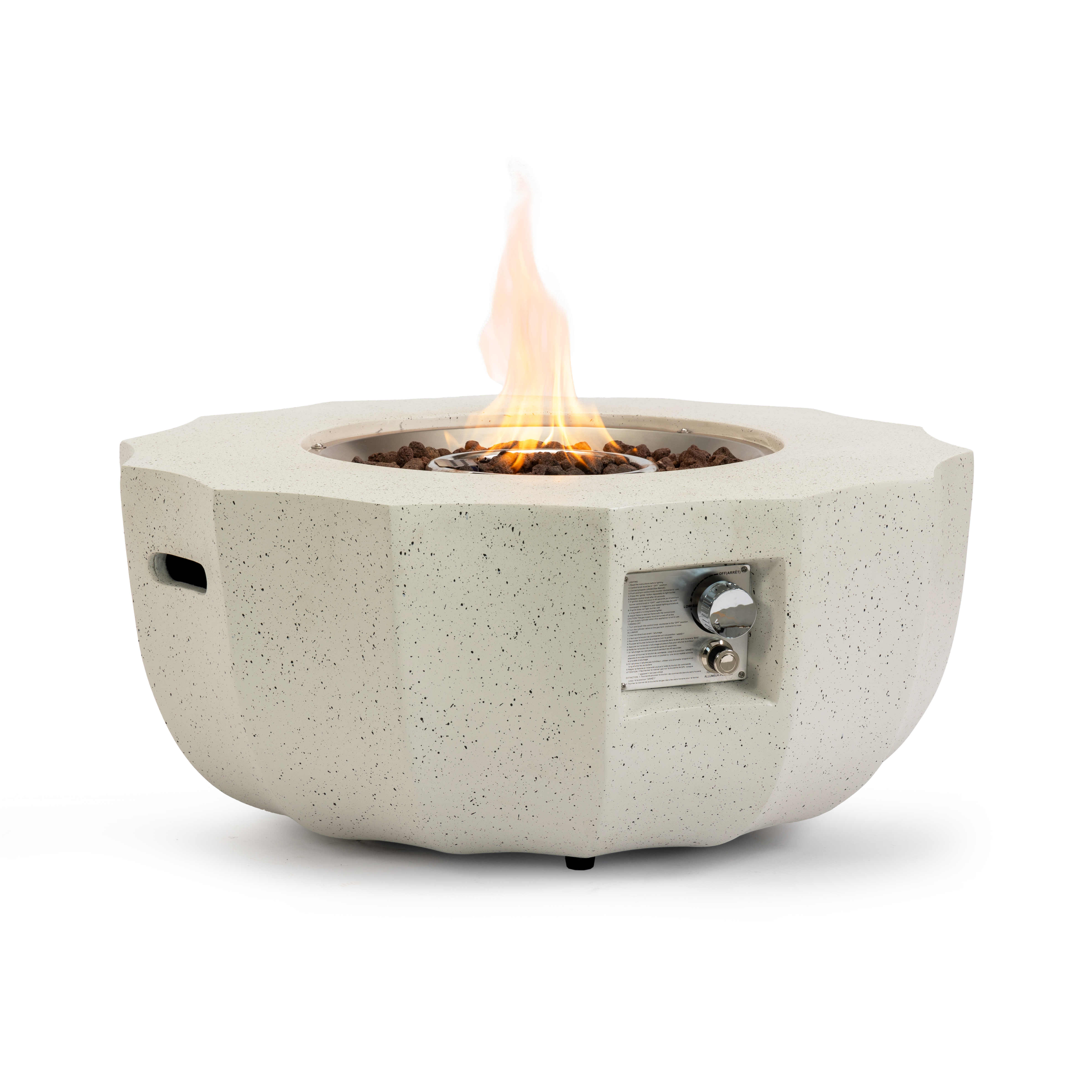36" Propane Gas Fire Pit Table, 50000 BTU Round Concrete Fire Pit for Outside Patio Deck Garden Backyard- Beige
