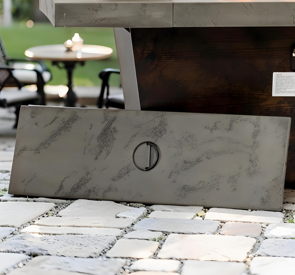 42 Inch Gas Fire Pit Table, Rectangle Fire Pit Table with Cement-Imitating Texture Effect Design, 50000BTU Outdoor Firepit Table for Patio, Backyard, Garden Heating