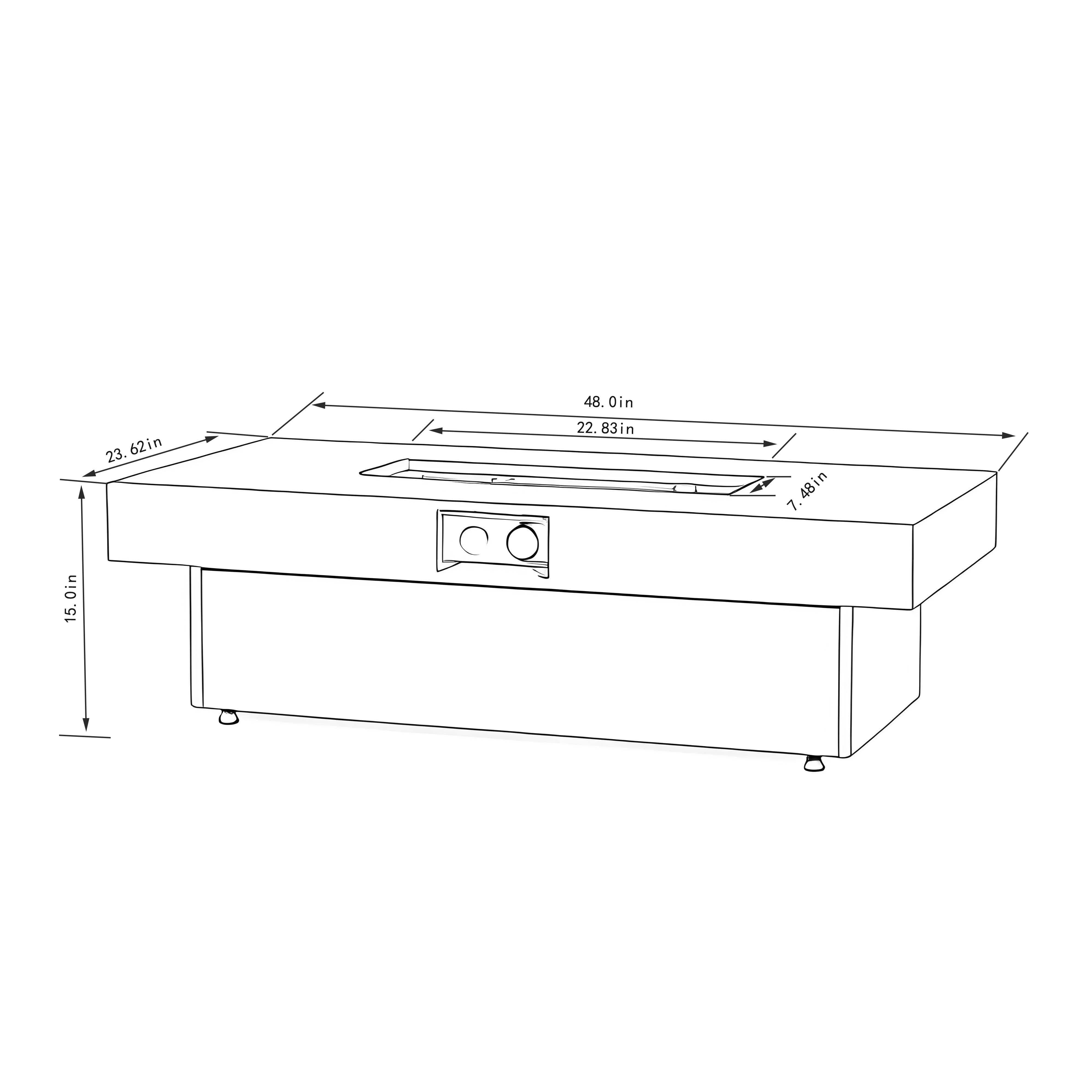 Outdoor Firepit Table, 48 x 24 Inch Rectangle Fire Pit Table, 50000 BTU Propane Fire Pits Table for Patio Set, two height options