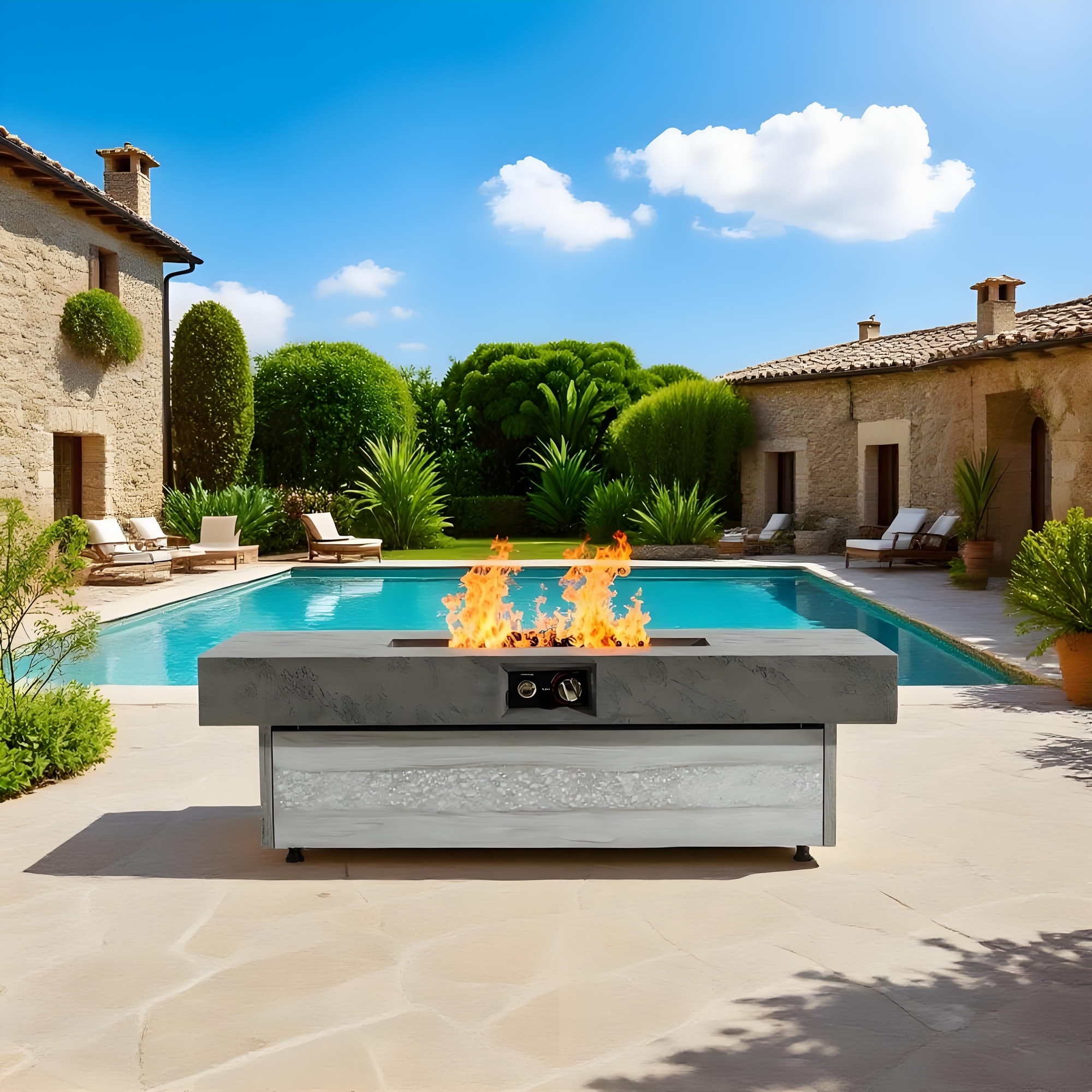 Outdoor Firepit Table, 48 x 24 Inch Rectangle Fire Pit Table, 50000 BTU Propane Fire Pits Table for Patio Set, two height options