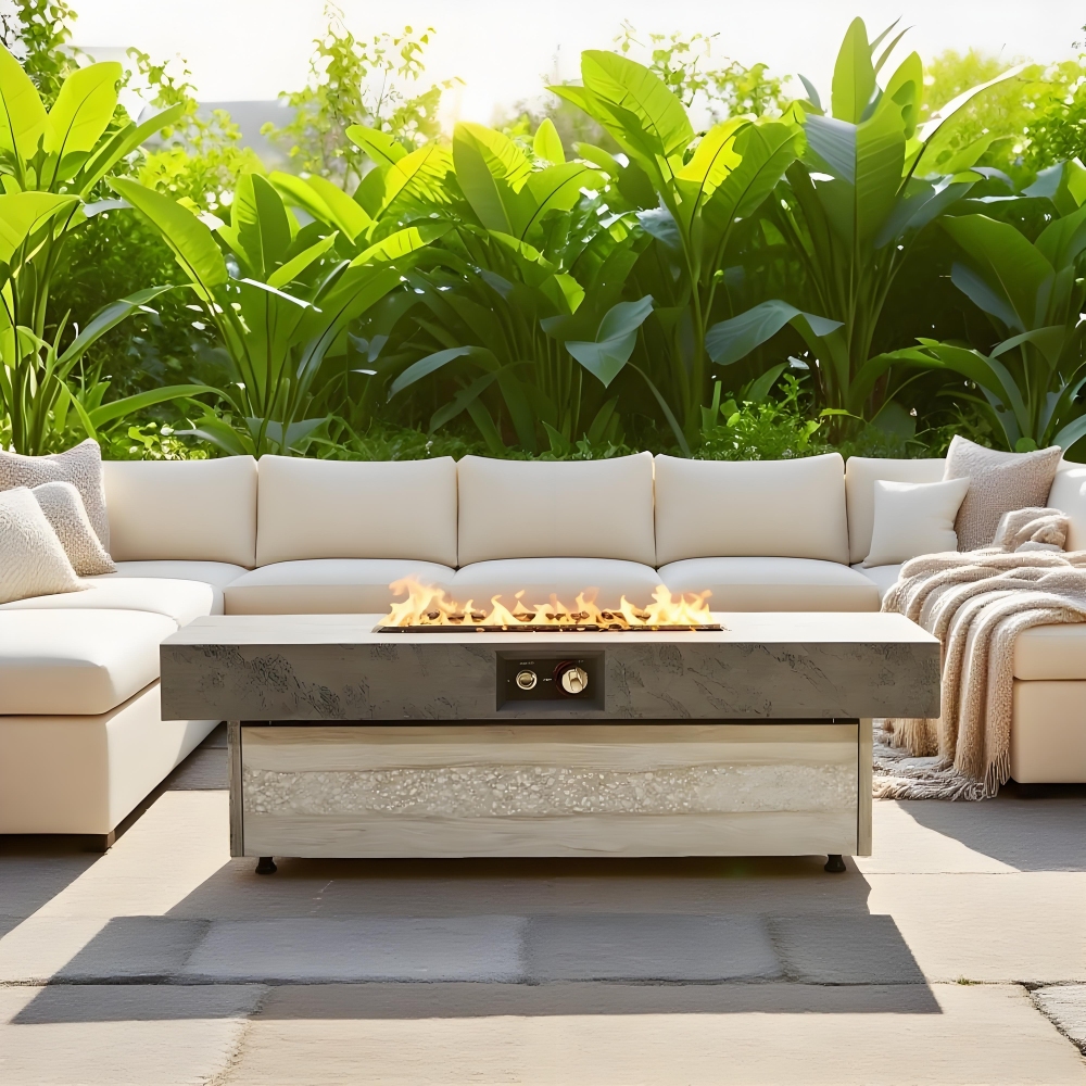 Outdoor Firepit Table, 48 x 24 Inch Rectangle Fire Pit Table, 50000 BTU Propane Fire Pits Table for Patio Set, two height options