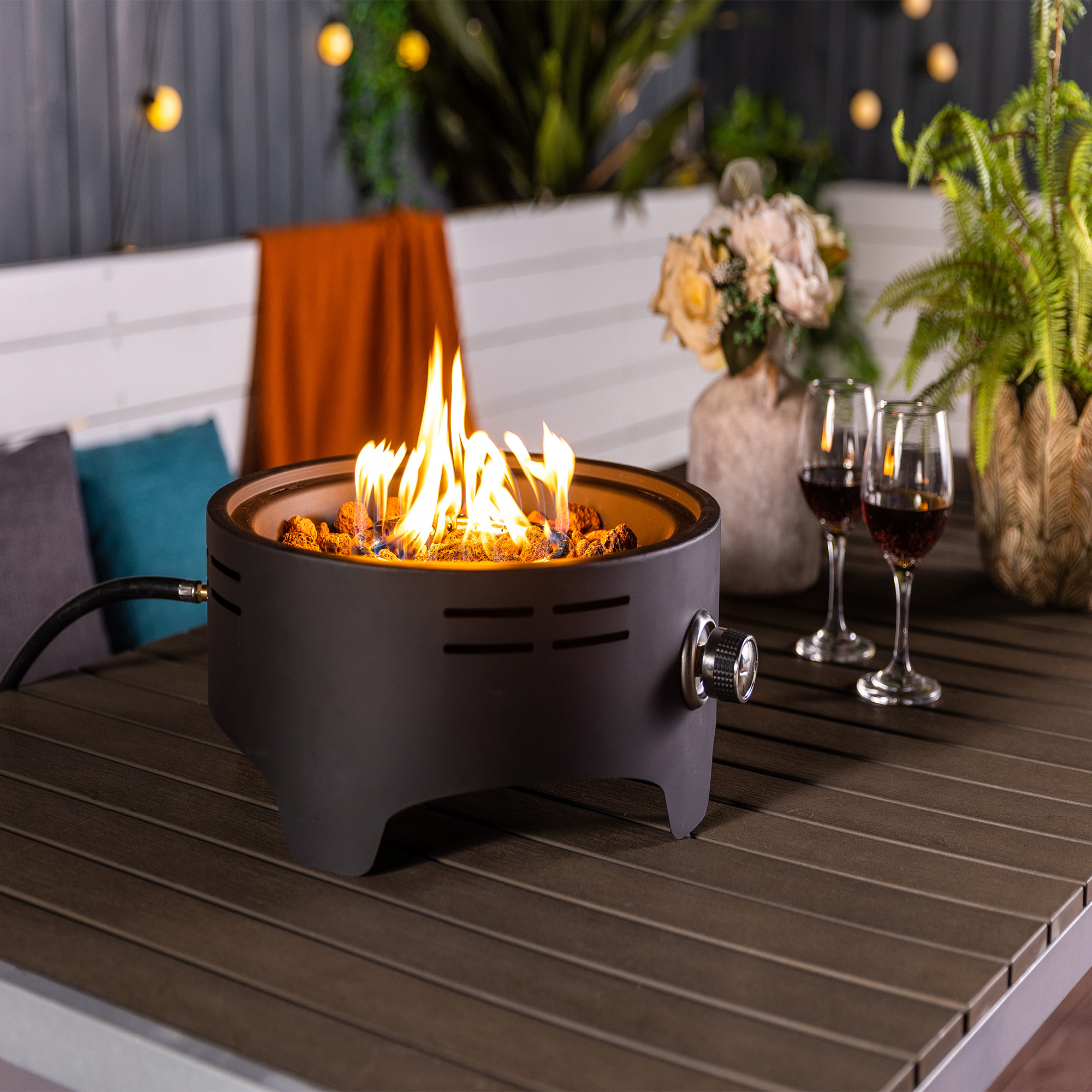 (Old SKU: W853135526) 15" Propane Tabletop Gas Fire Pit, 40000 BTU Round Steel Fire Pit For Outdoor Living Room Garden Balcony -Black