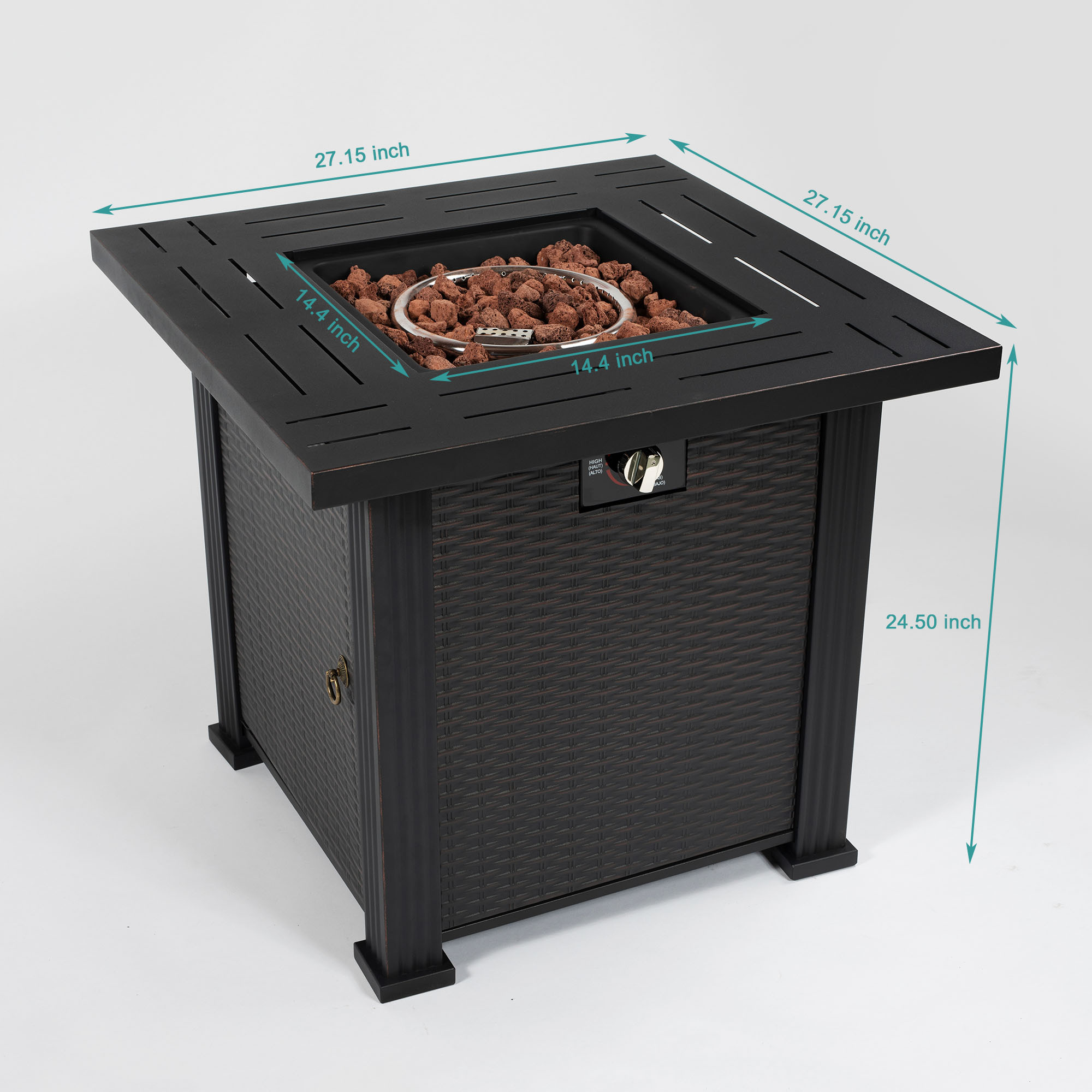 28" Propane Gas Fire Pit Table, 50000 BTU Square Steel Fire Pit for Outside Patio Deck Garden Backyard-Black