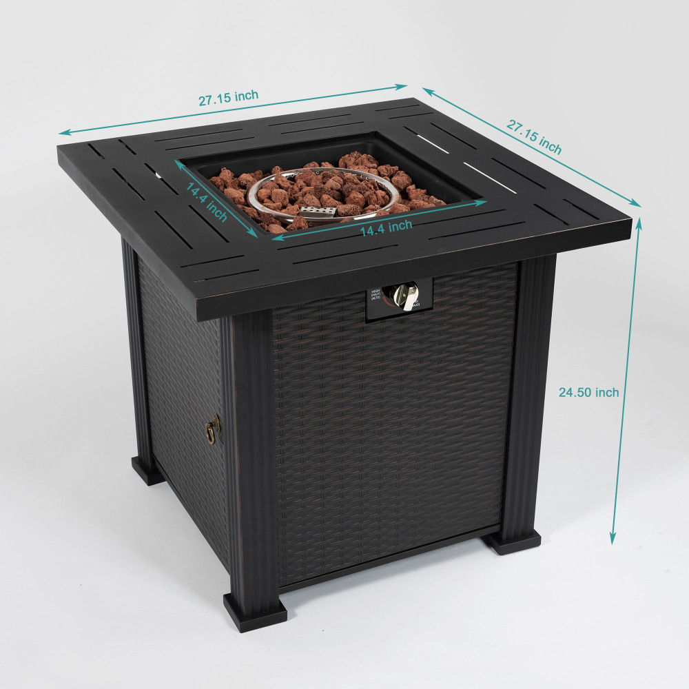 28" Propane Gas Fire Pit Table, 50000 BTU Square Steel Fire Pit for Outside Patio Deck Garden Backyard-Black