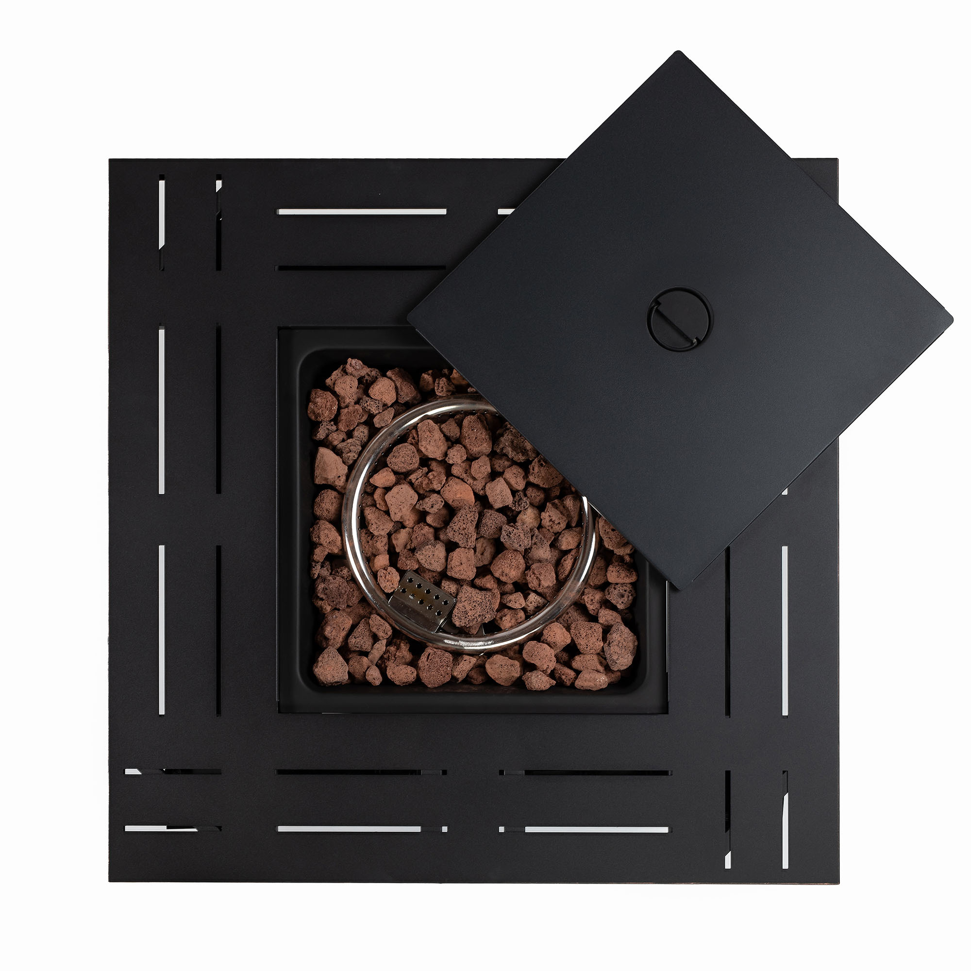28" Propane Gas Fire Pit Table, 50000 BTU Square Steel Fire Pit for Outside Patio Deck Garden Backyard-Black