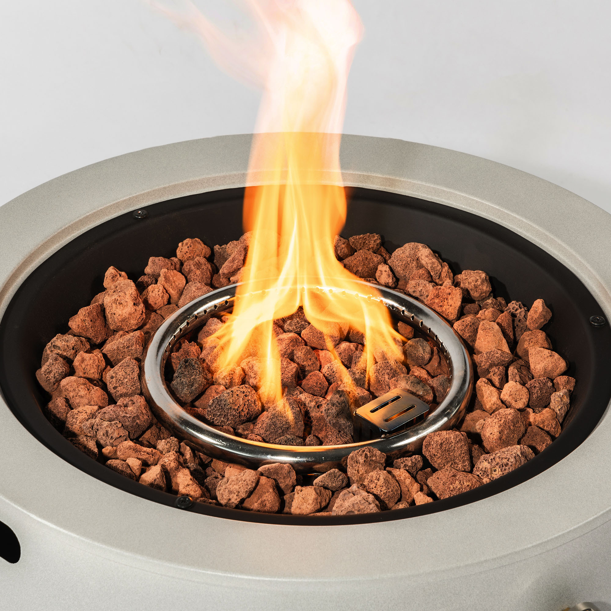 24" Propane Gas Fire Pit Bowl, 50000 BTU Round Steel Fire Pit for Outside Patio Deck Garden Backyard- Grey