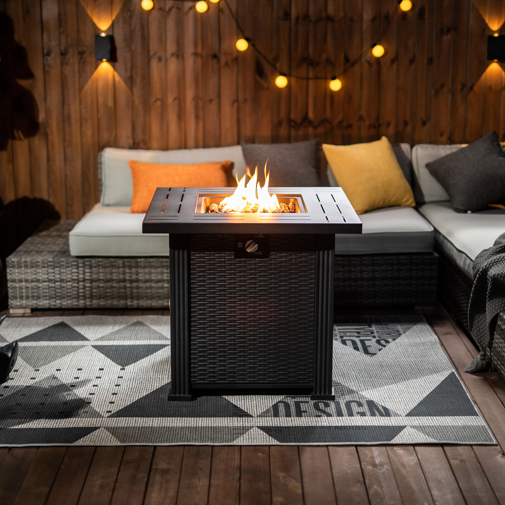 28" Propane Gas Fire Pit Table, 50000 BTU Square Steel Fire Pit for Outside Patio Deck Garden Backyard-Black