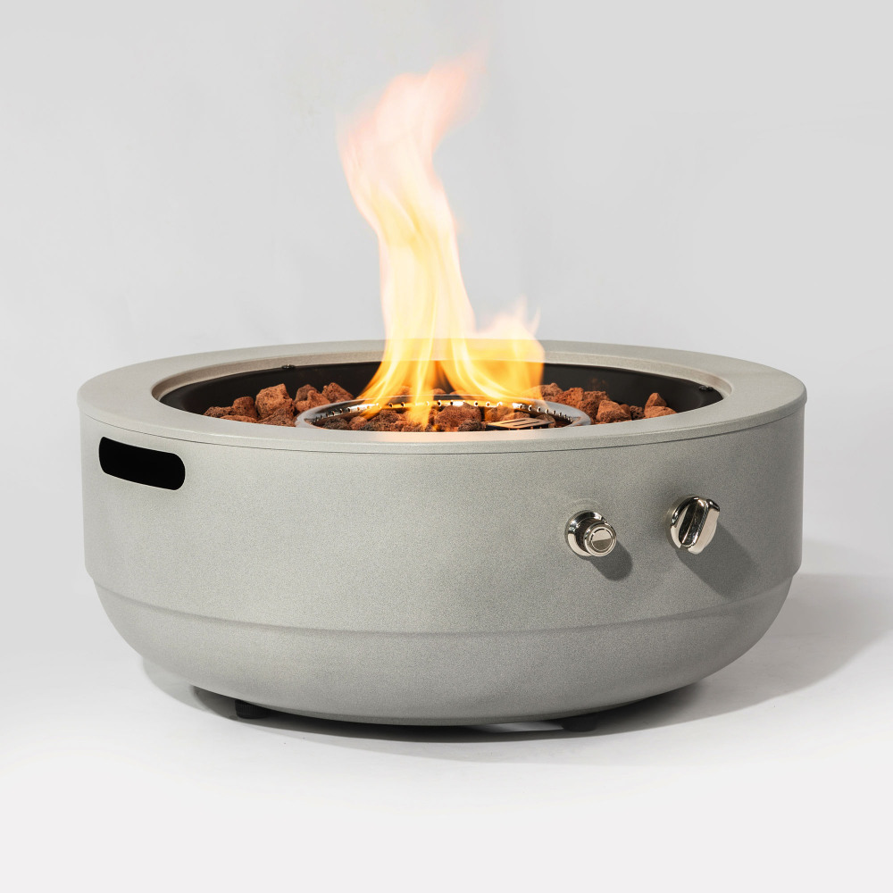 24" Propane Gas Fire Pit Bowl, 50000 BTU Round Steel Fire Pit for Outside Patio Deck Garden Backyard- Grey