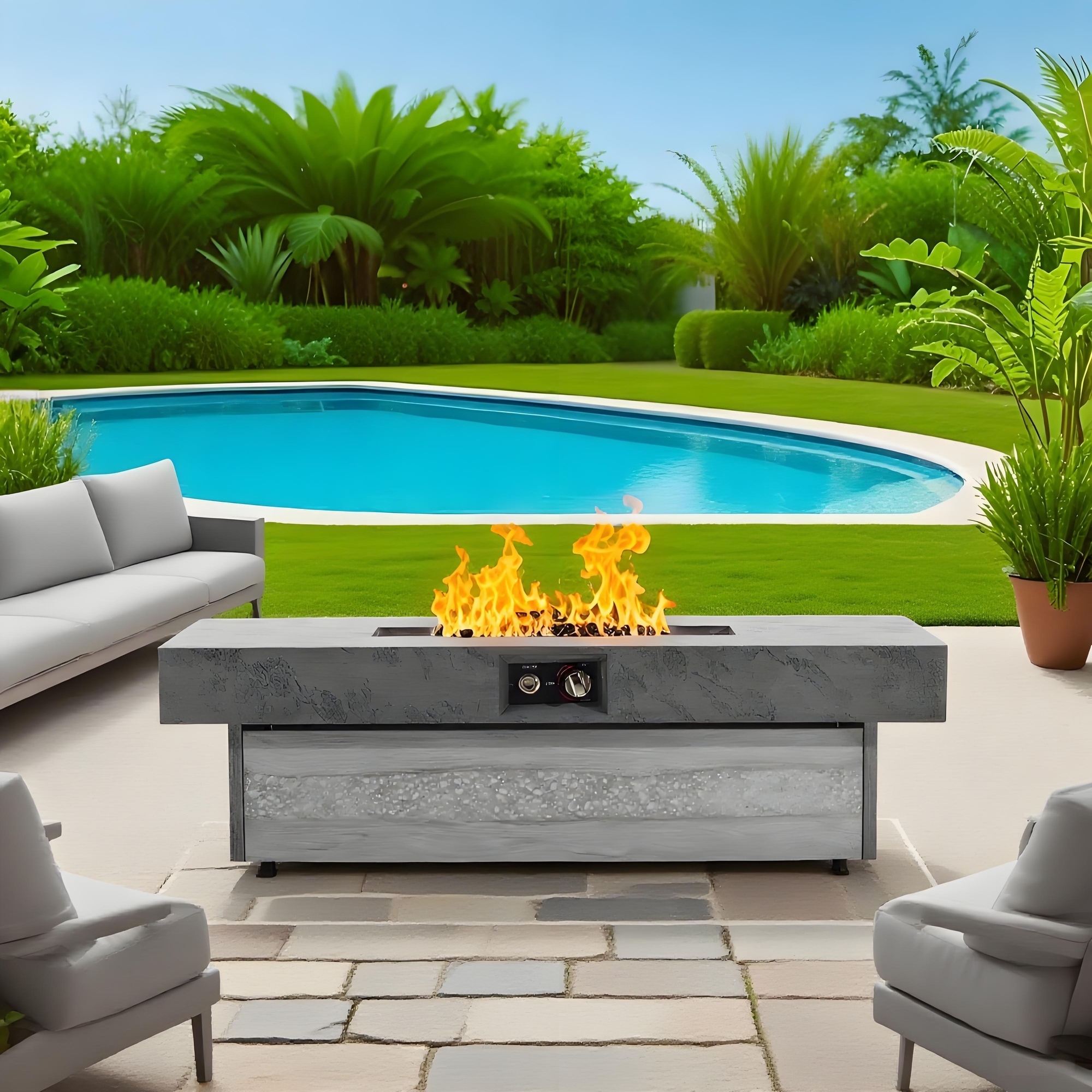 Outdoor Firepit Table, 48 x 24 Inch Rectangle Fire Pit Table, 50000 BTU Propane Fire Pits Table for Patio Set, two height options