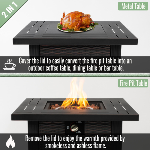 28" Propane Gas Fire Pit Table, 50000 BTU Square Steel Fire Pit for Outside Patio Deck Garden Backyard-Black