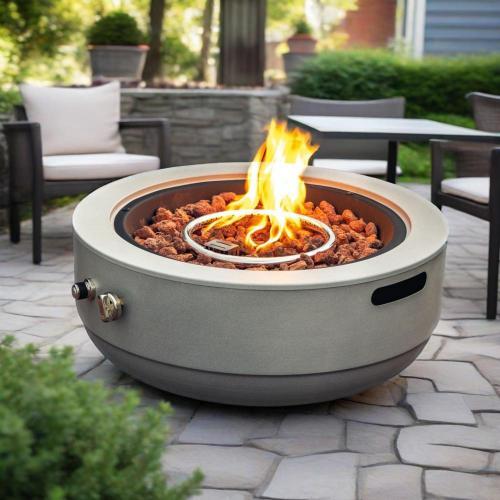 24" Propane Gas Fire Pit Bowl, 50000 BTU Round Steel Fire Pit for Outside Patio Deck Garden Backyard- Grey