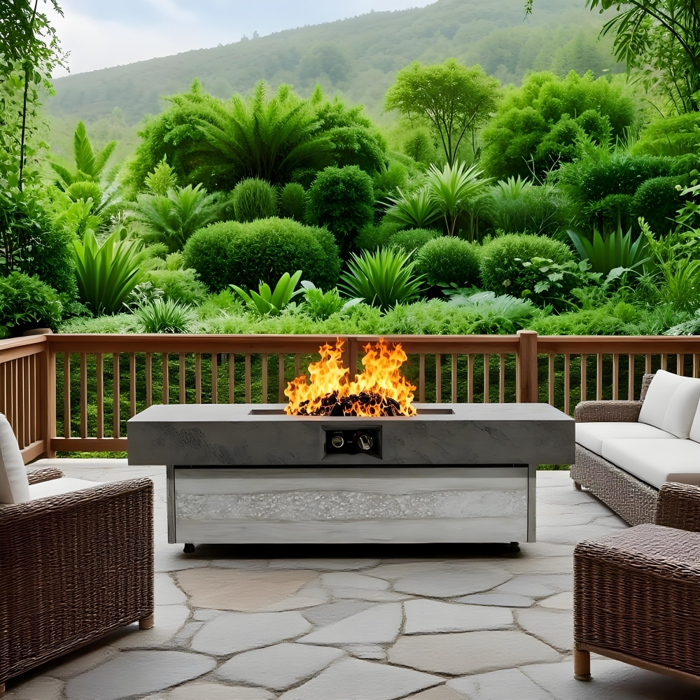 Outdoor Firepit Table, 48 x 24 Inch Rectangle Fire Pit Table, 50000 BTU Propane Fire Pits Table for Patio Set, two height options
