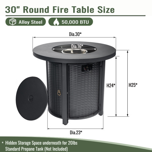 30" Propane Gas Fire Pit Table, 50000 BTU Round Steel Fire Pit for Outside Patio Deck Garden Courtyard-Black