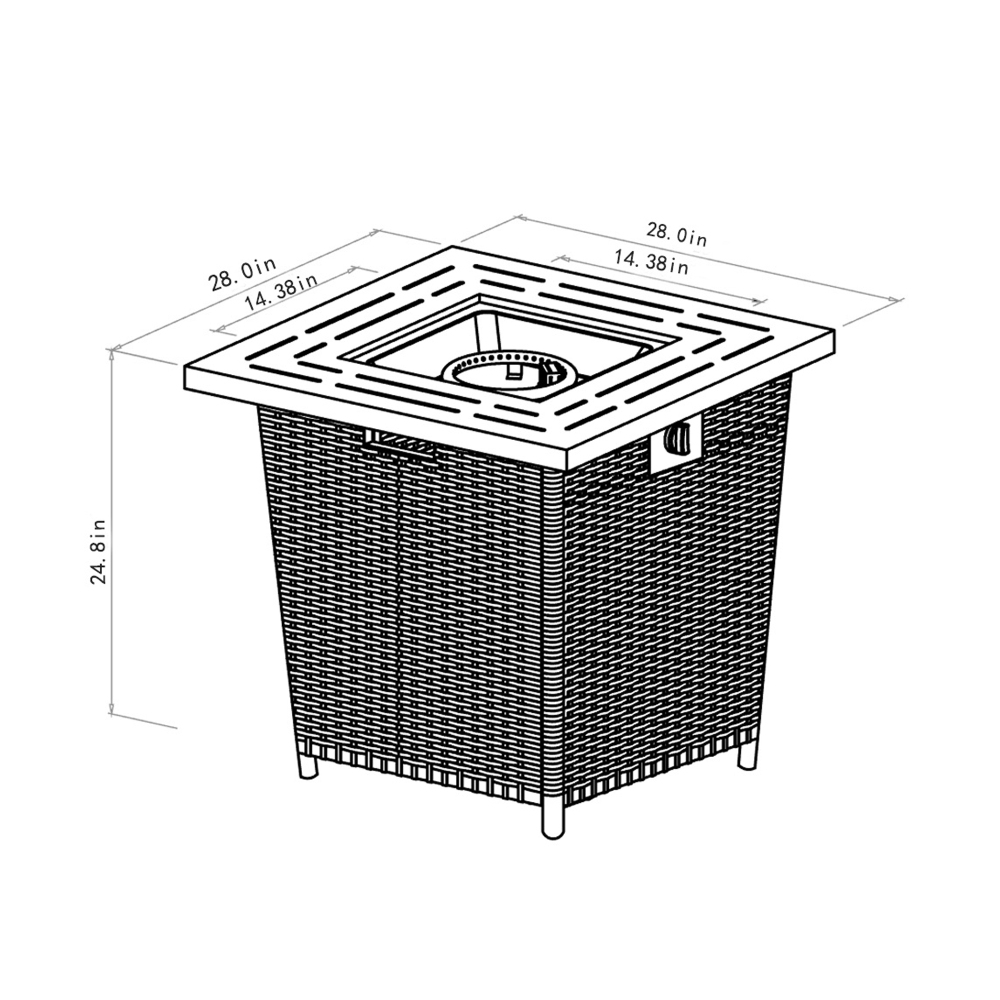 28" Propane Gas Fire Pit Table, 50000 BTU Square Steel Fire Pit with Beautiful Wicker Base for Outside Patio Deck Garden Backyard-Black