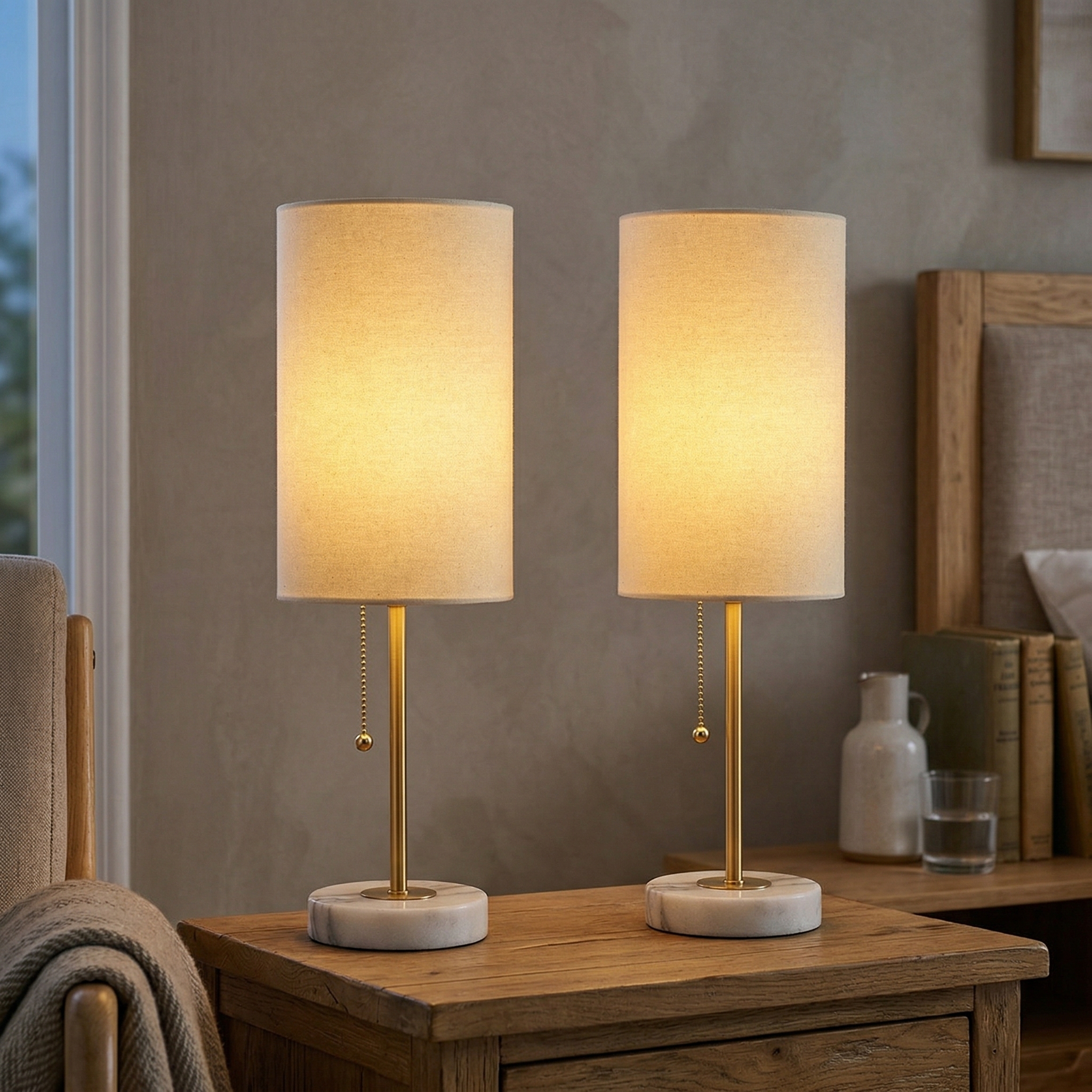 Marble Base Small Table Lamp 19in-2Pack