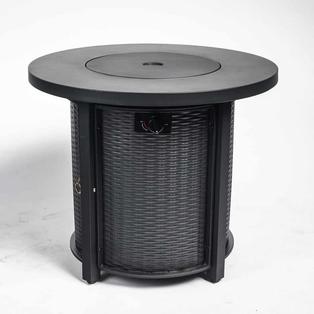 30" Propane Gas Fire Pit Table, 50000 BTU Round Steel Fire Pit for Outside Patio Deck Garden Courtyard-Black